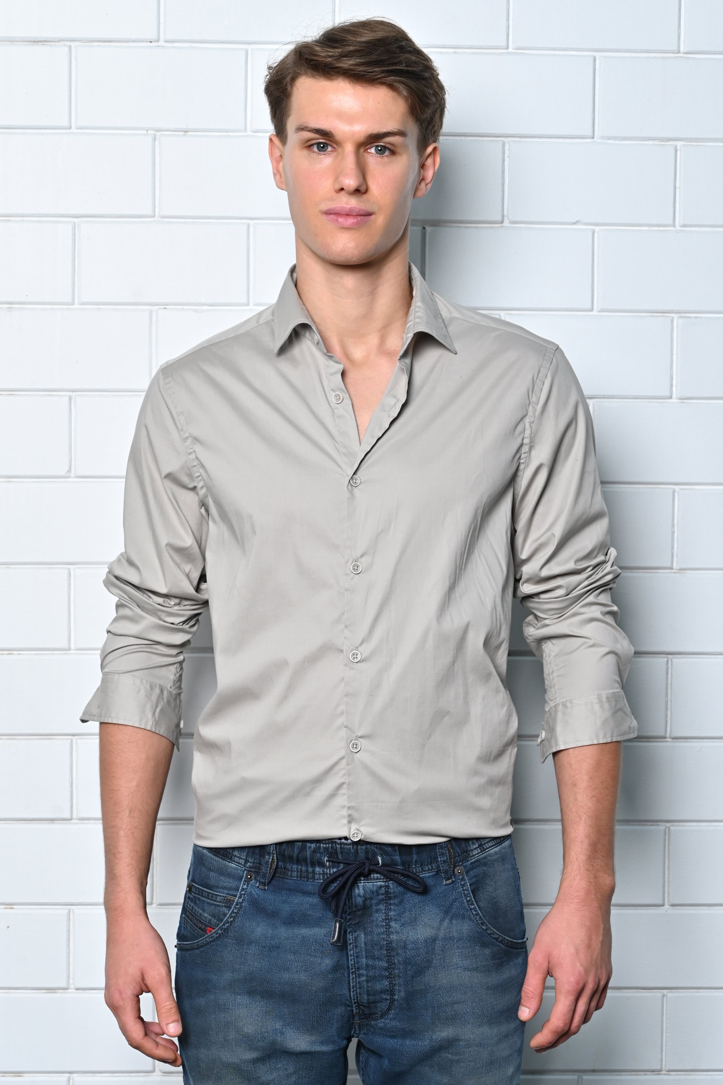Men Cotton Lycra Solid Shirt