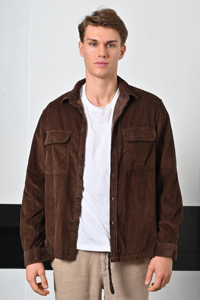 Mens Topaz Chocolate Heavy Corduroy Overshirt