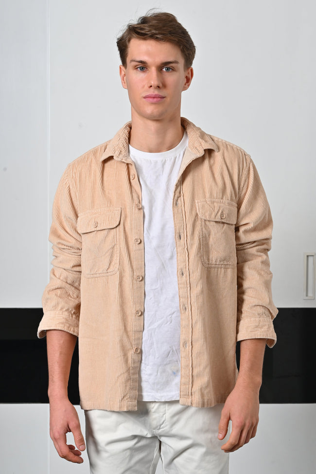 Mens Topaz Beige Heavy Corduroy Overshirt