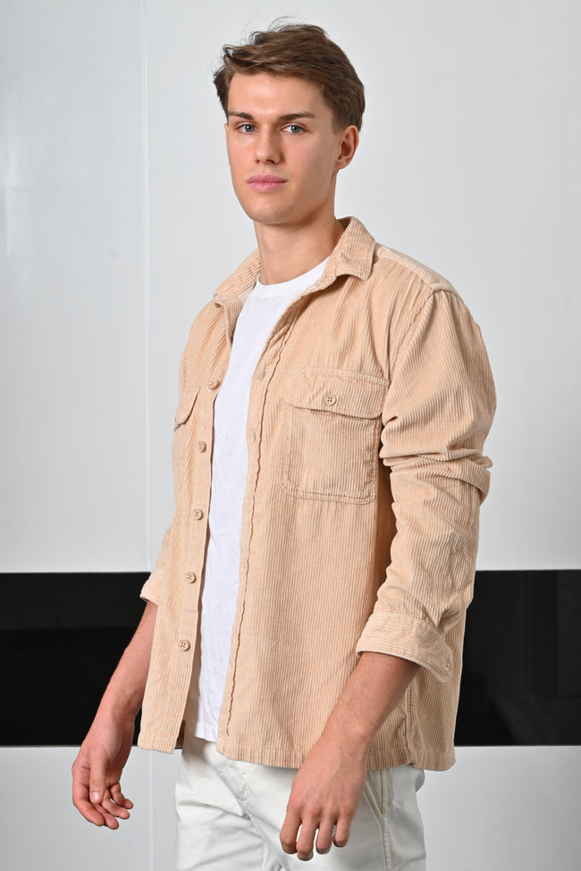 Mens Topaz Beige Heavy Corduroy Overshirt