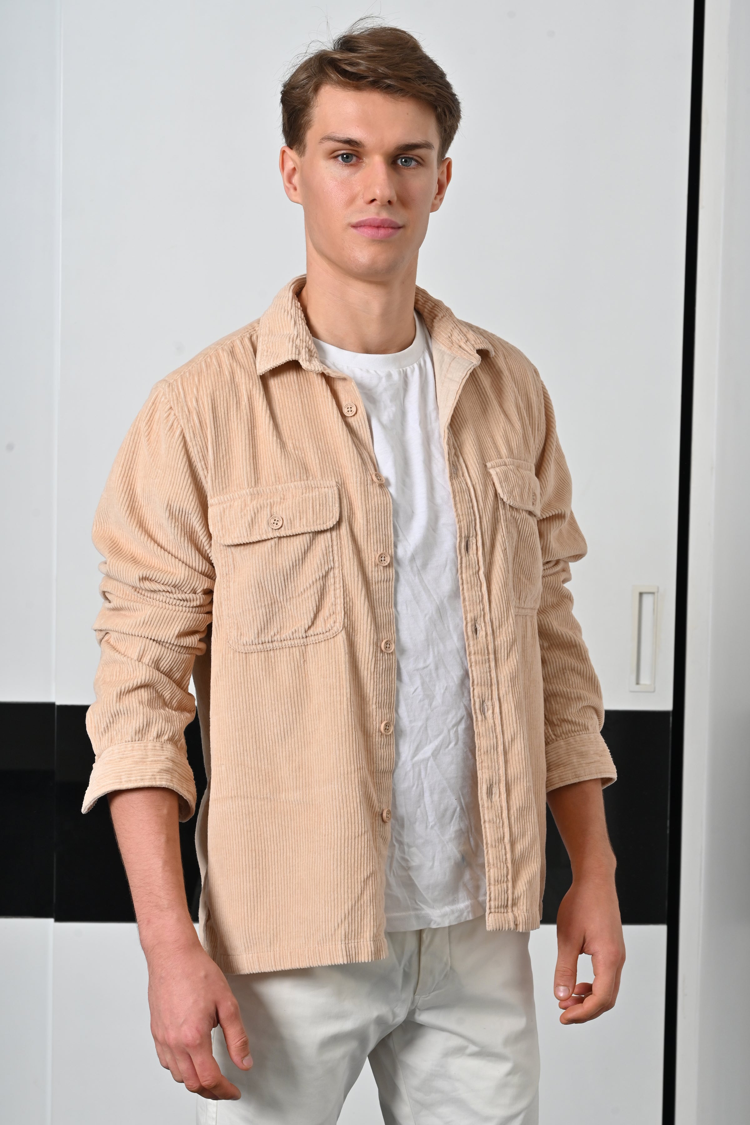 Mens Topaz Beige Heavy Corduroy Overshirt