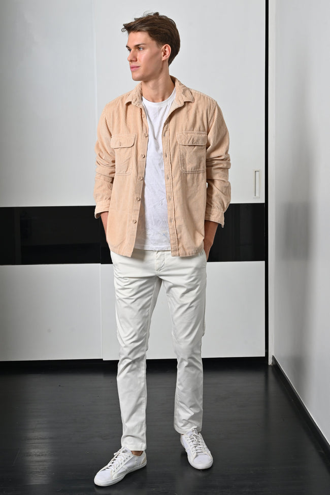 Men Topaz Beige Heavy Corduroy Overshirt