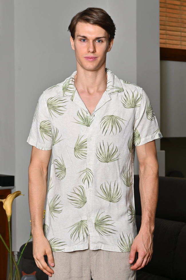 Men Neil Viscose Printed Shirt Green