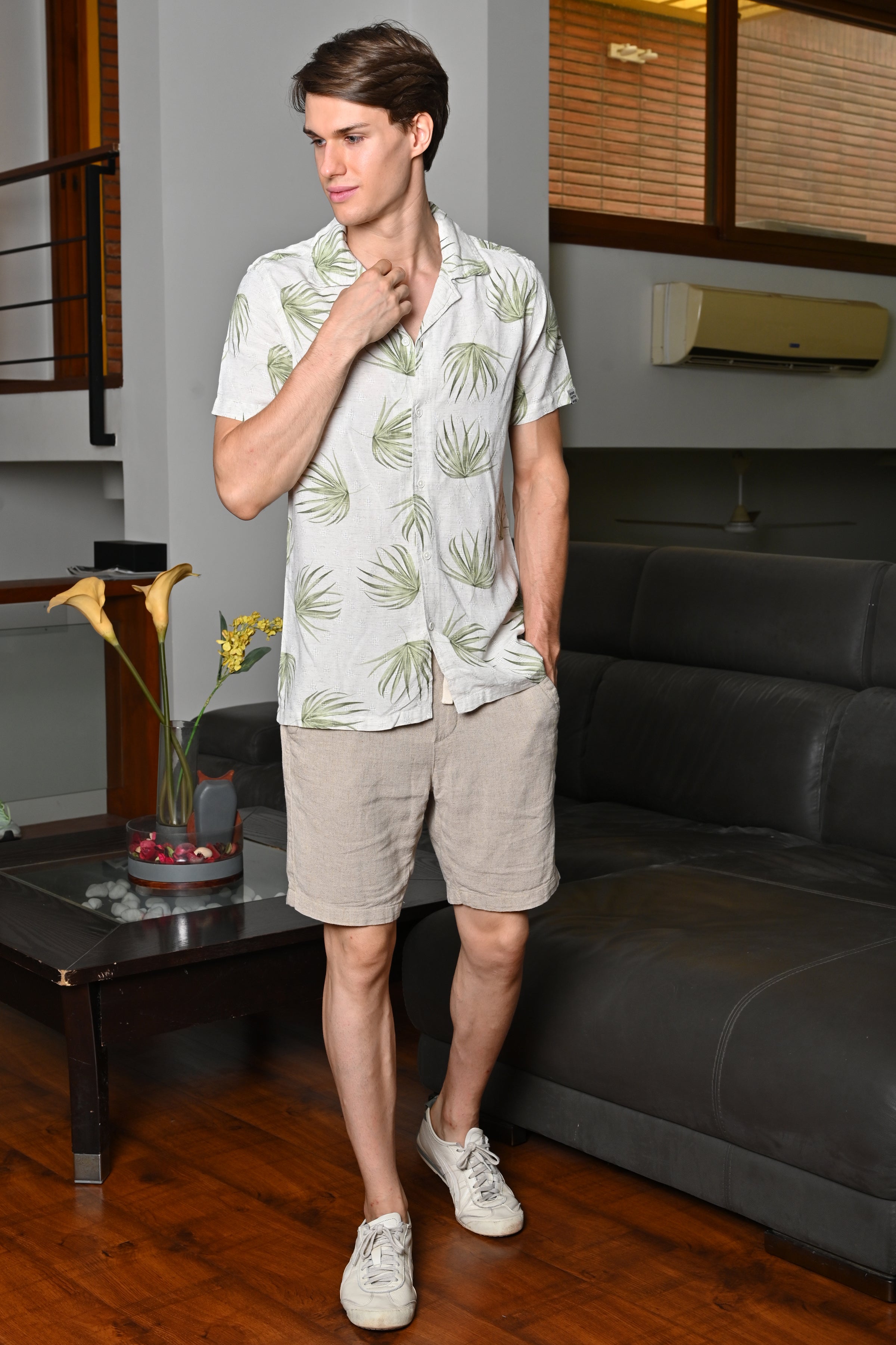 Men Neil Viscose Printed Shirt Green
