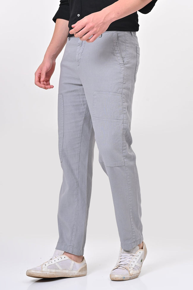 Men Ivory Linen Detailed Trouser Blue