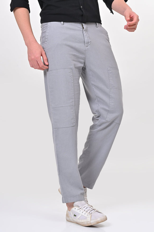 Men Ivory Linen Detailed Trouser Blue