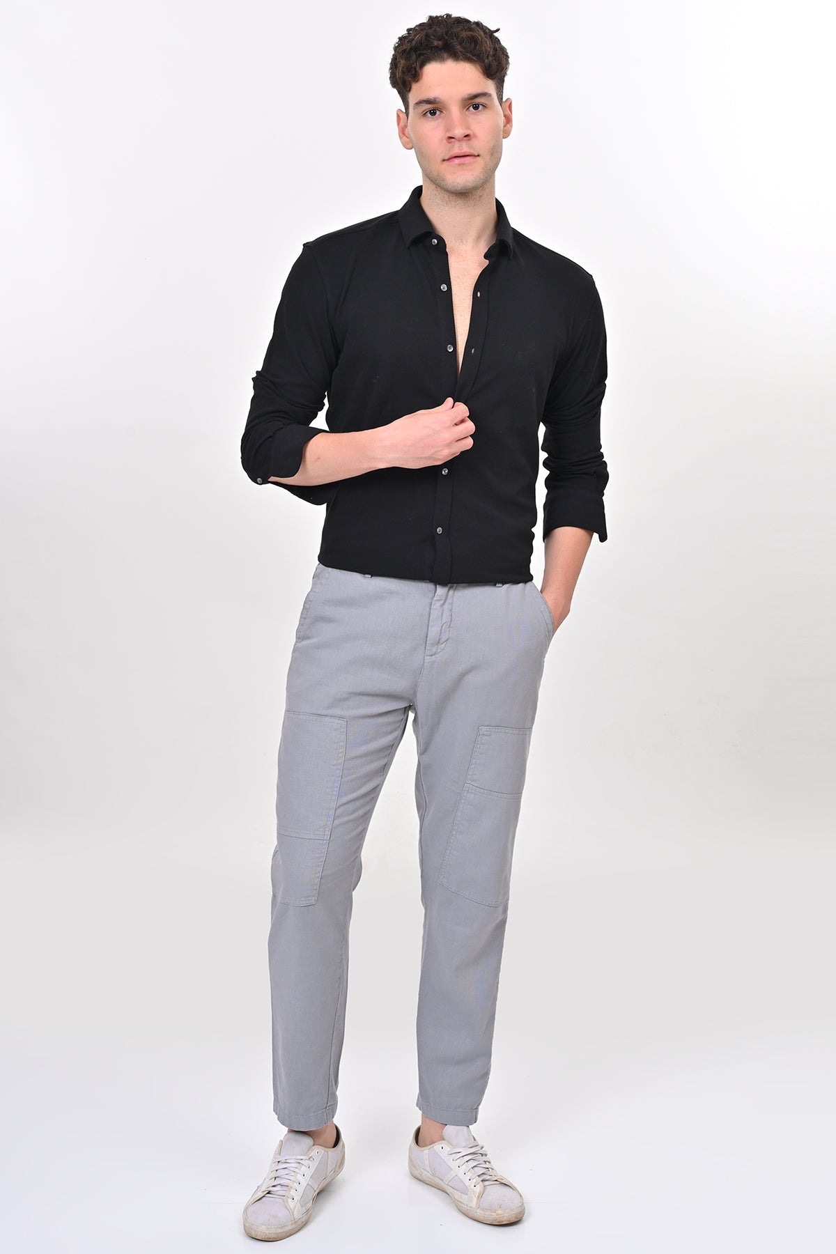 Men Ivory Linen Detailed Trouser Blue