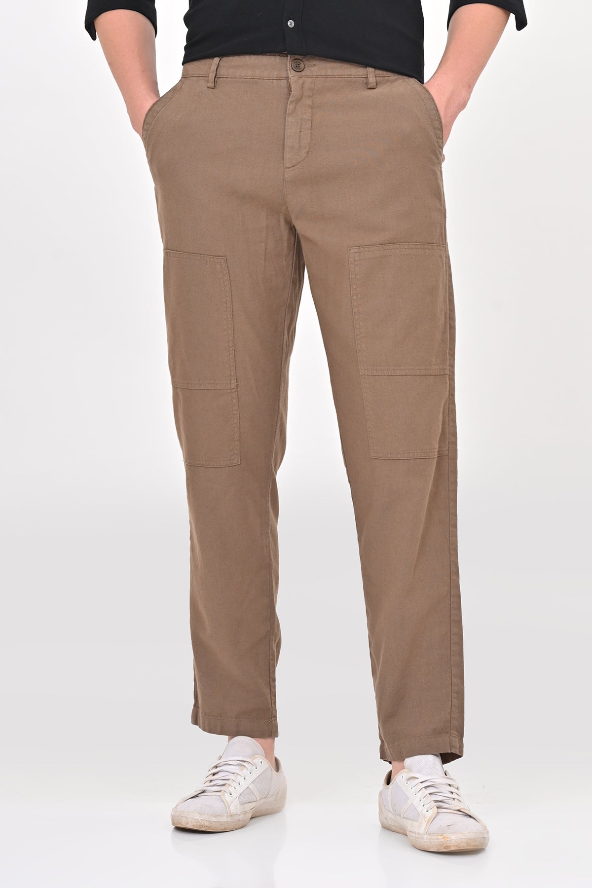 Men Ivory Linen Detailed Trouser Taupe