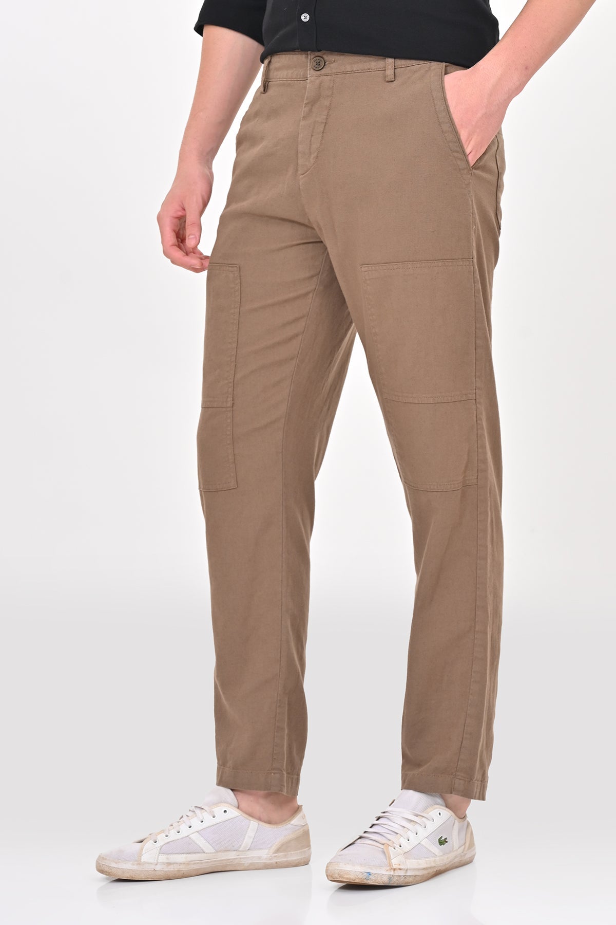 Men Ivory Linen Detailed Trouser Taupe