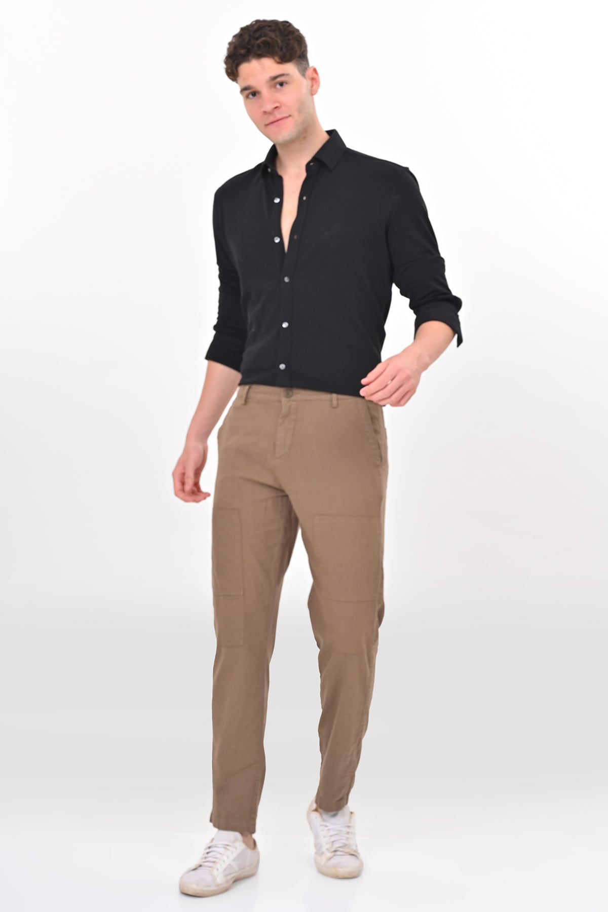 Men Ivory Linen Detailed Trouser Taupe