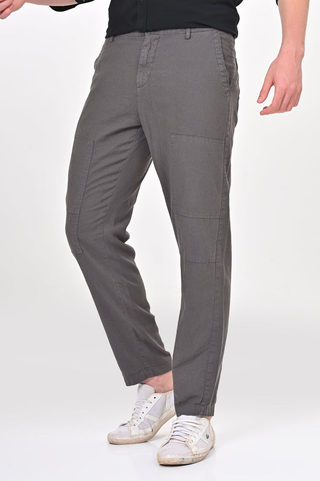 Men Ivory Linen Detailed Trouser Dk Grey