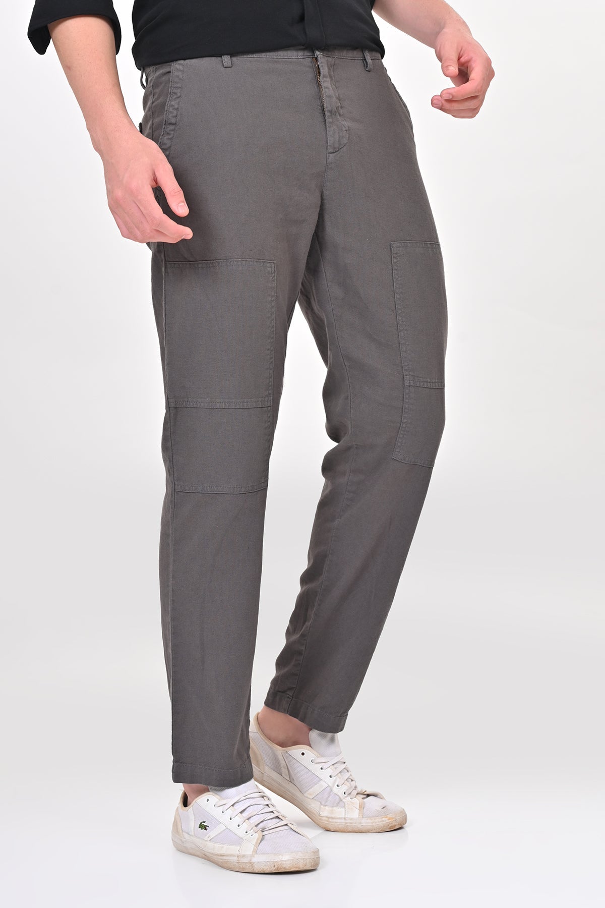 Men Ivory Linen Detailed Trouser Dk Grey