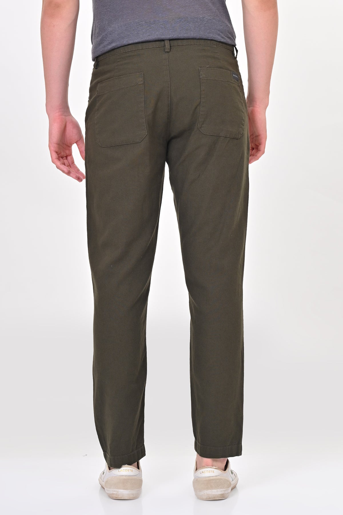 Men Ivory Linen Detailed Trouser Olive