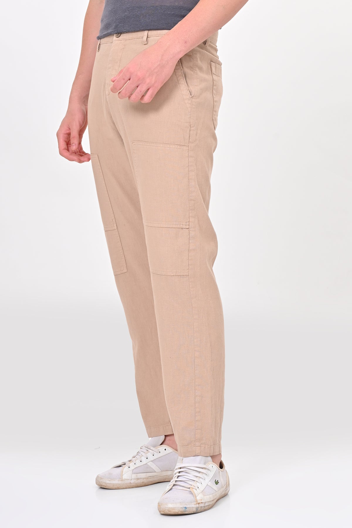 Men Ivory Linen Detailed Trouser Beige