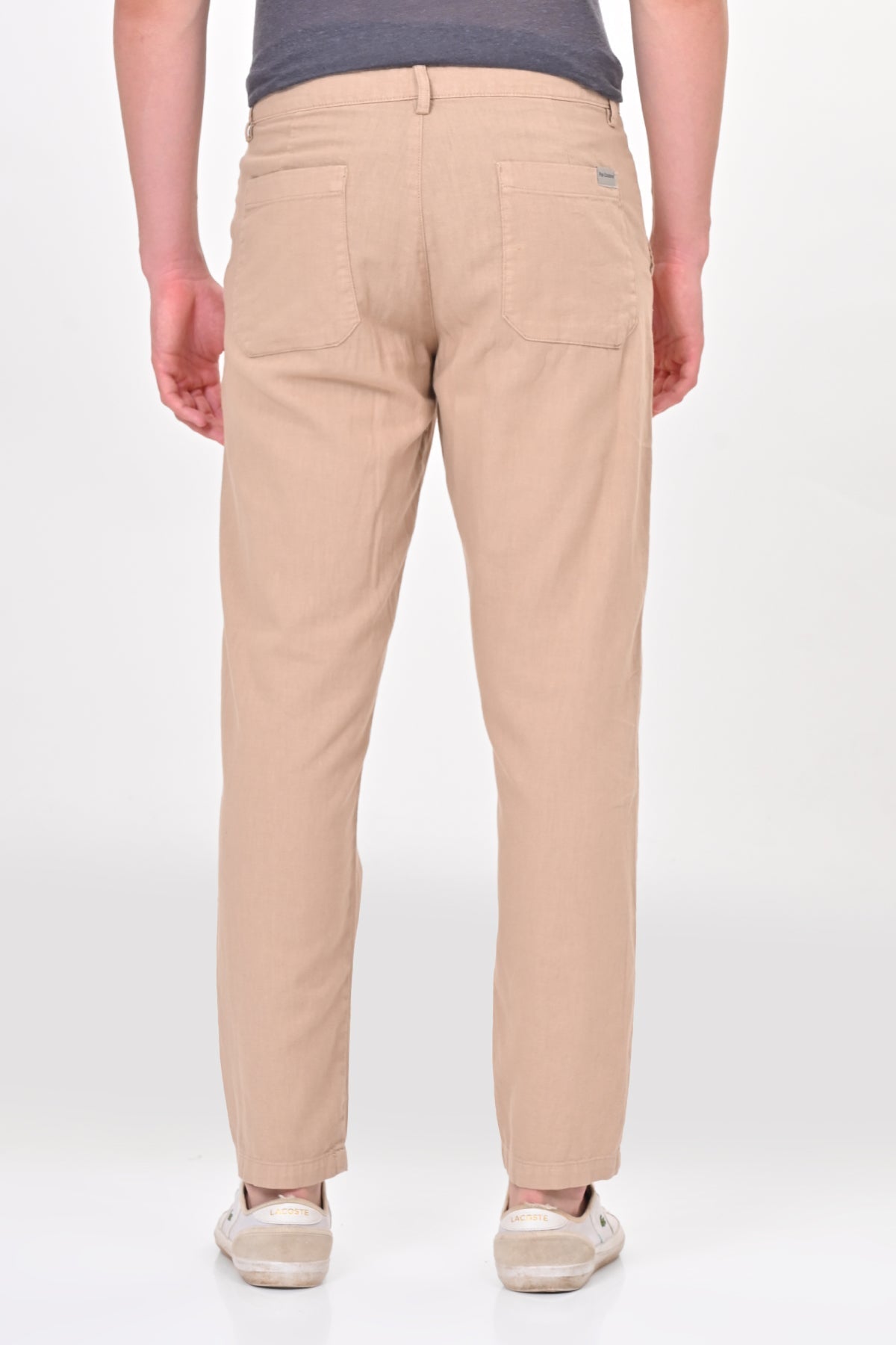 Men Ivory Linen Detailed Trouser Beige