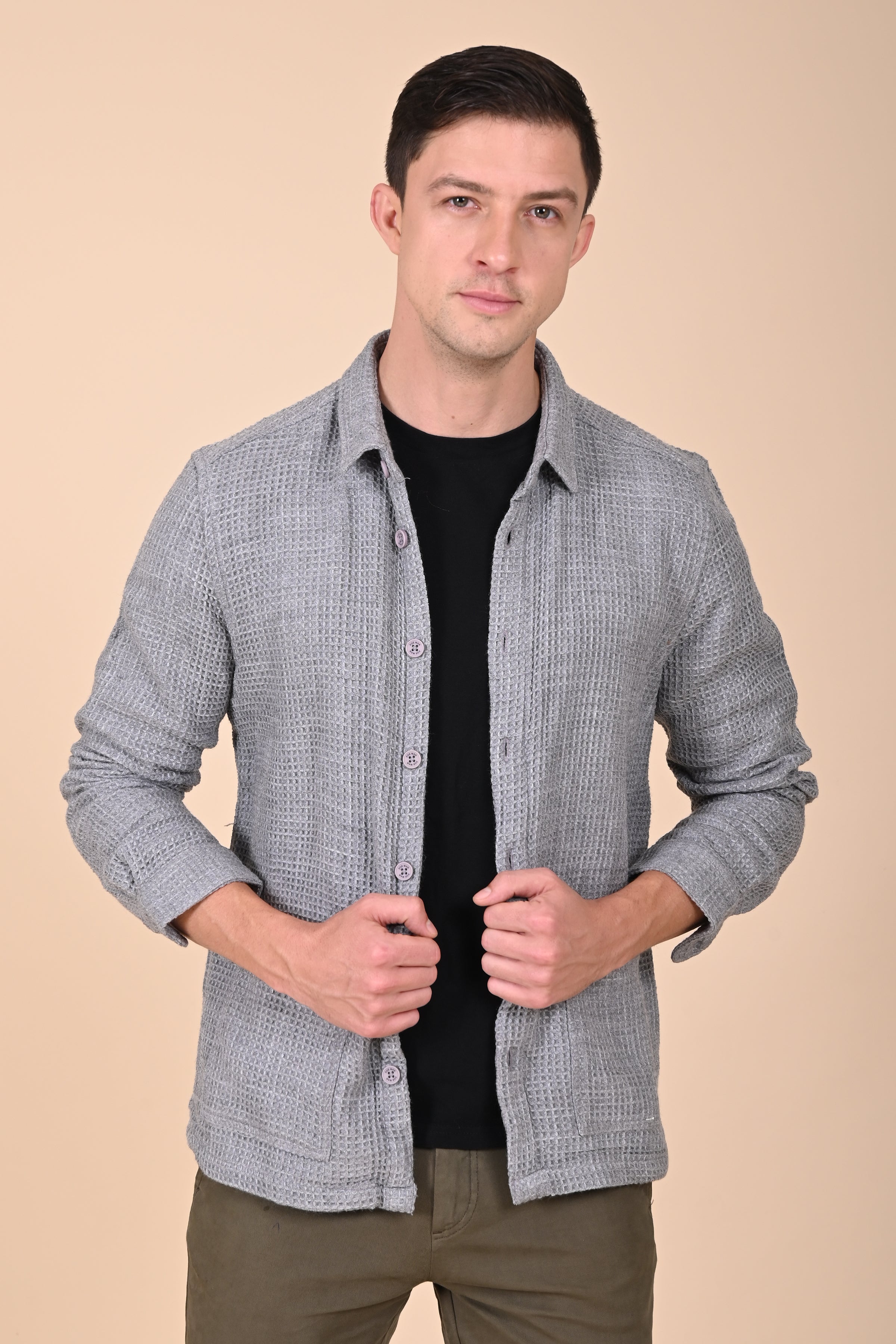 Mens Ultima Grey Melange Waffle Dobby Jacket