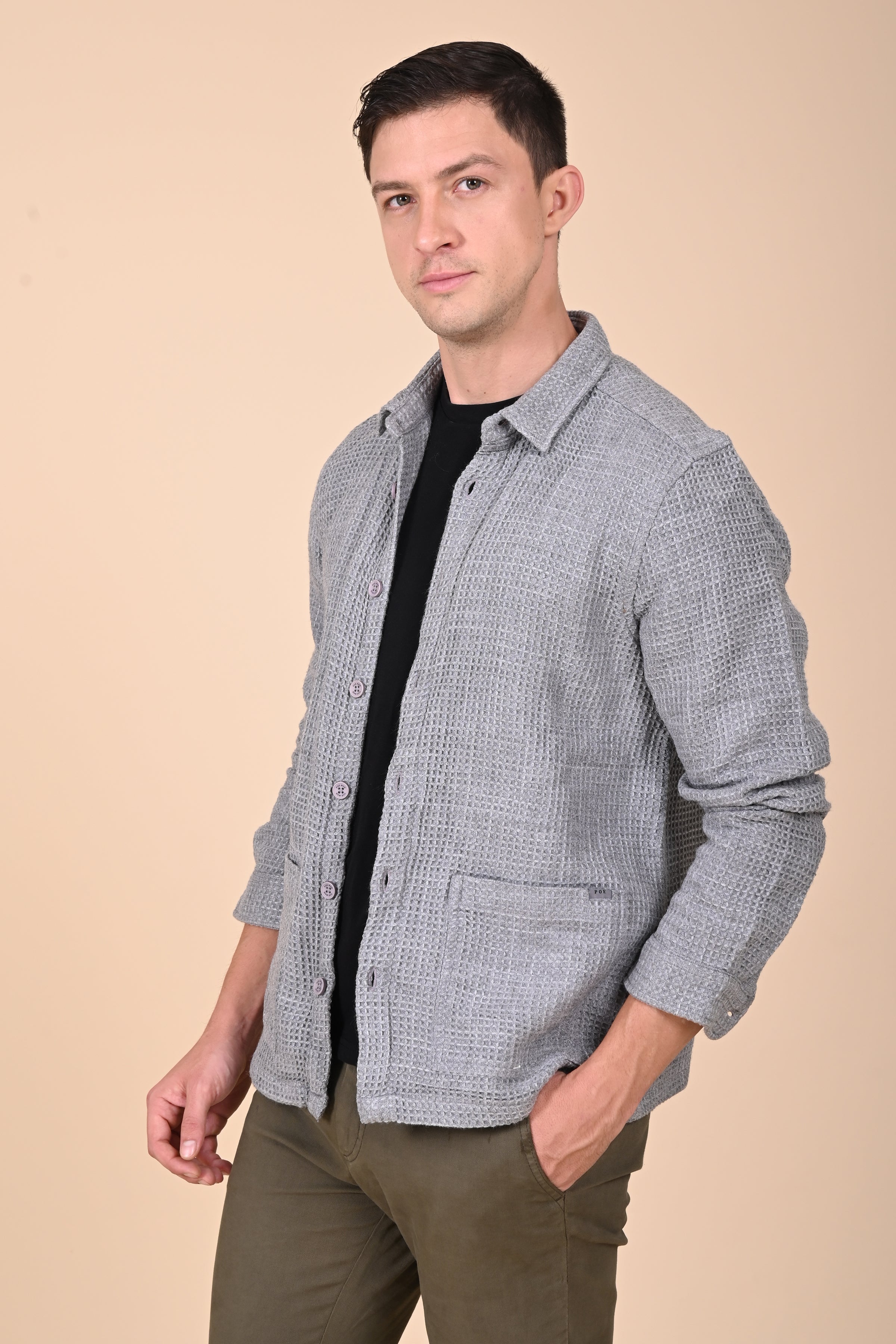 Mens Ultima Grey Melange Waffle Dobby Jacket