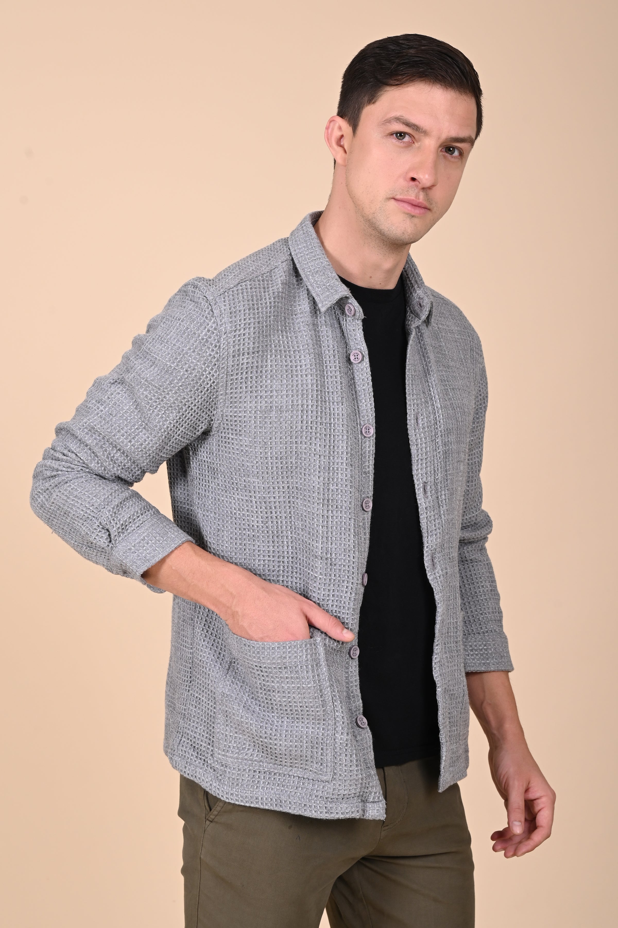 Mens Ultima Grey Melange Waffle Dobby Jacket