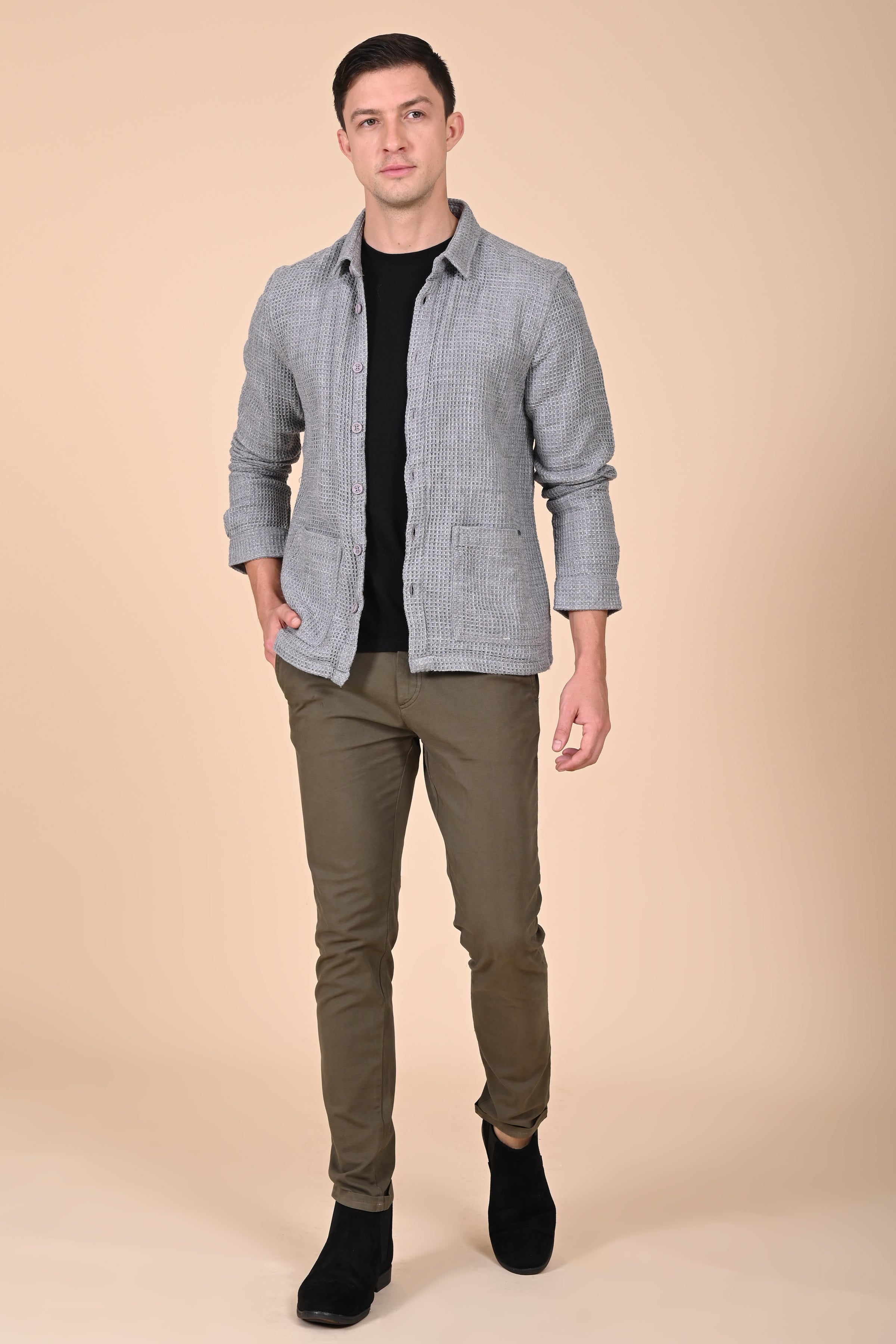 Mens Ultima Grey Melange Waffle Dobby Jacket