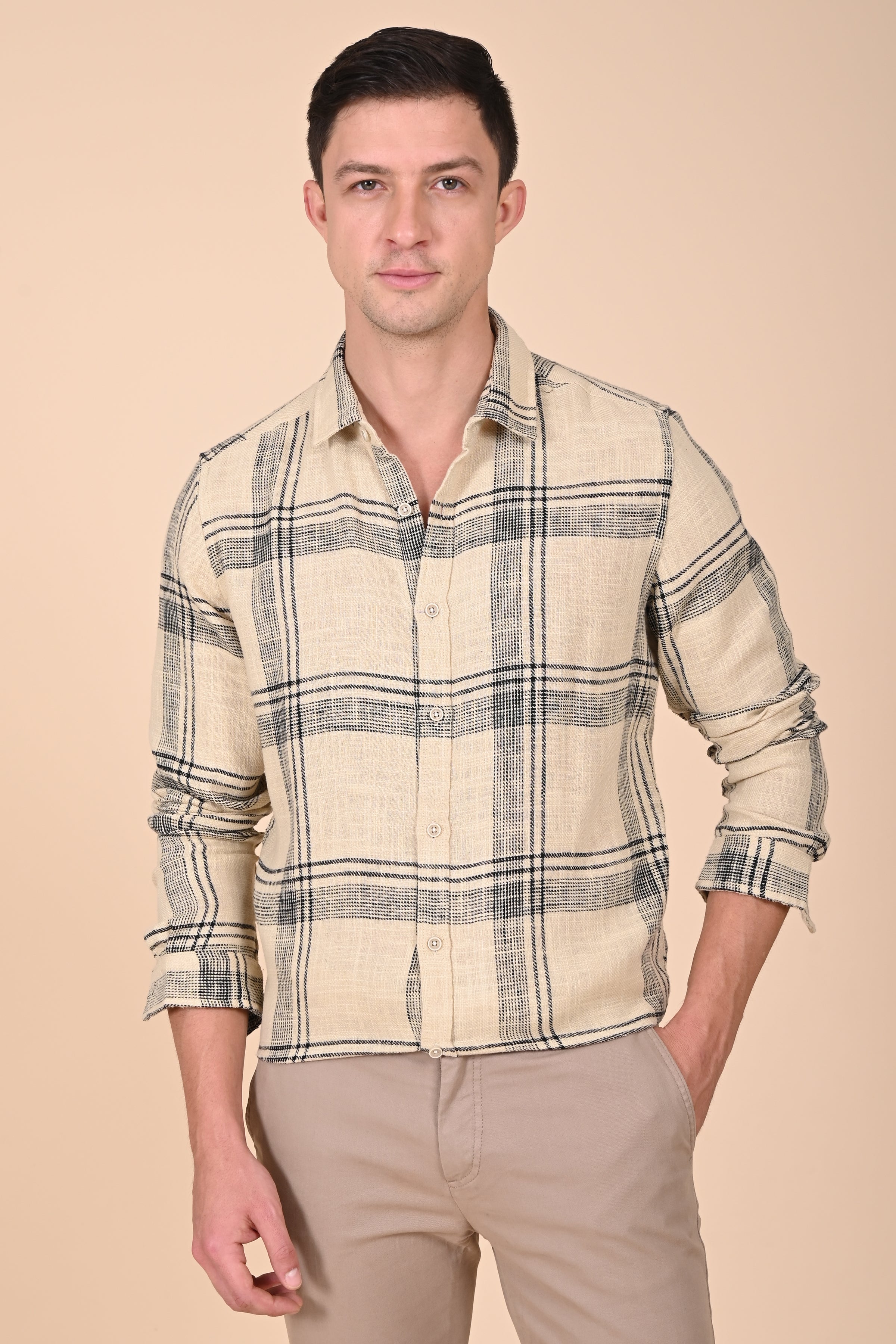 Men Cotton Slub Check Shirt