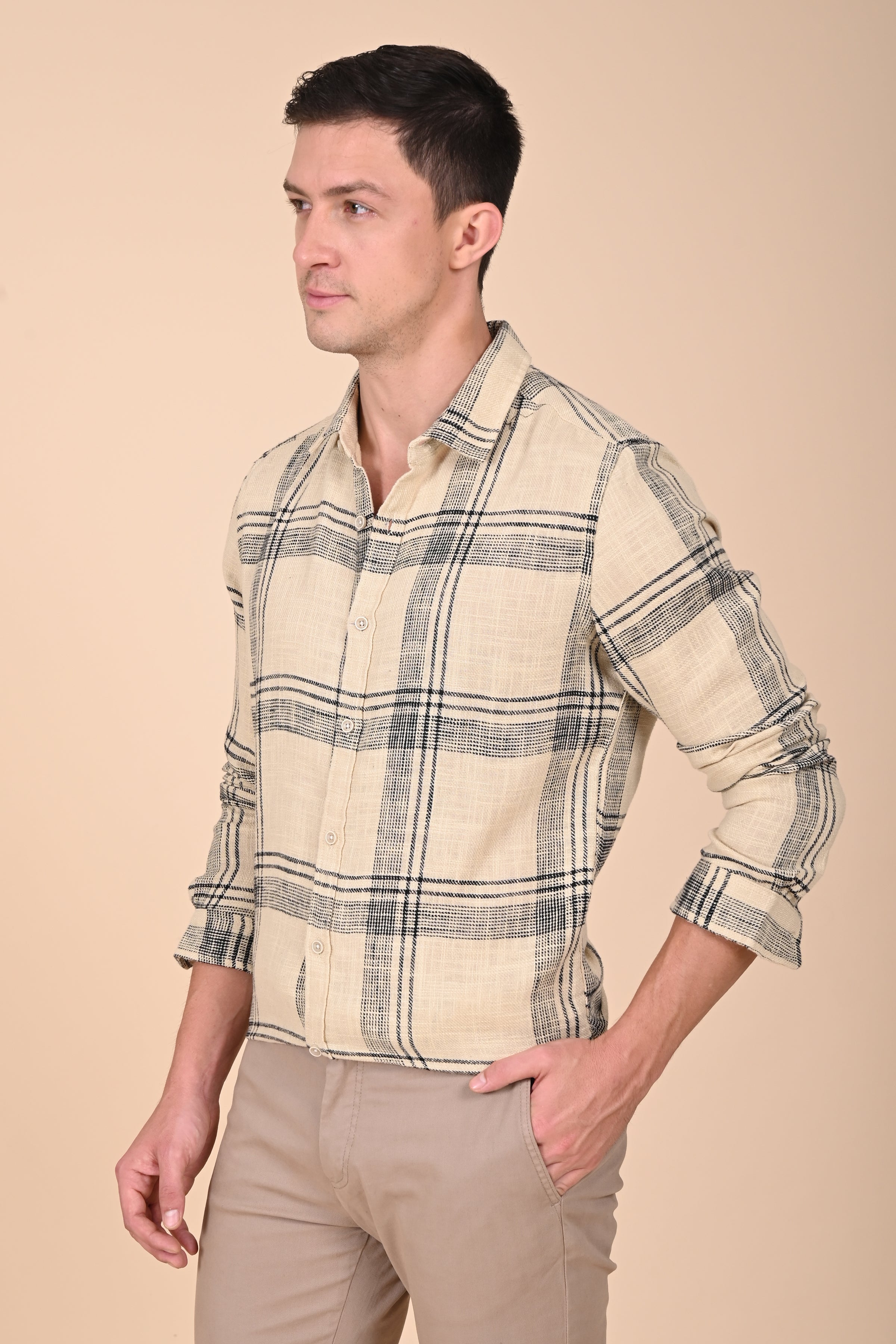 Men Cotton Slub Check Shirt