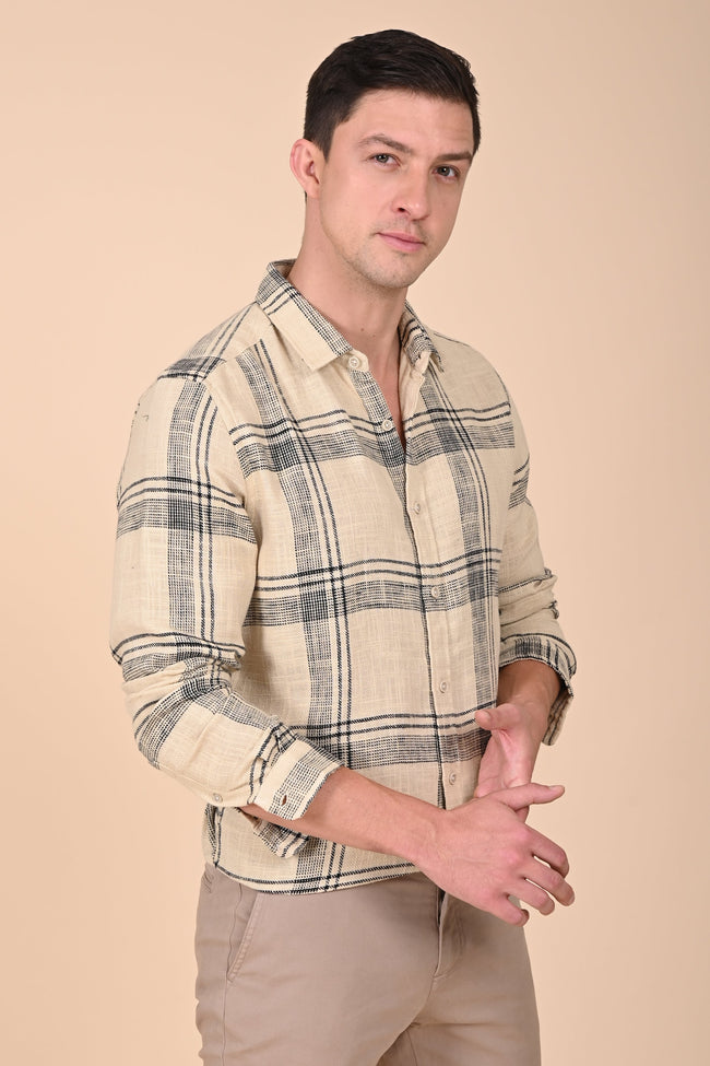 Men Cotton Slub Check Shirt