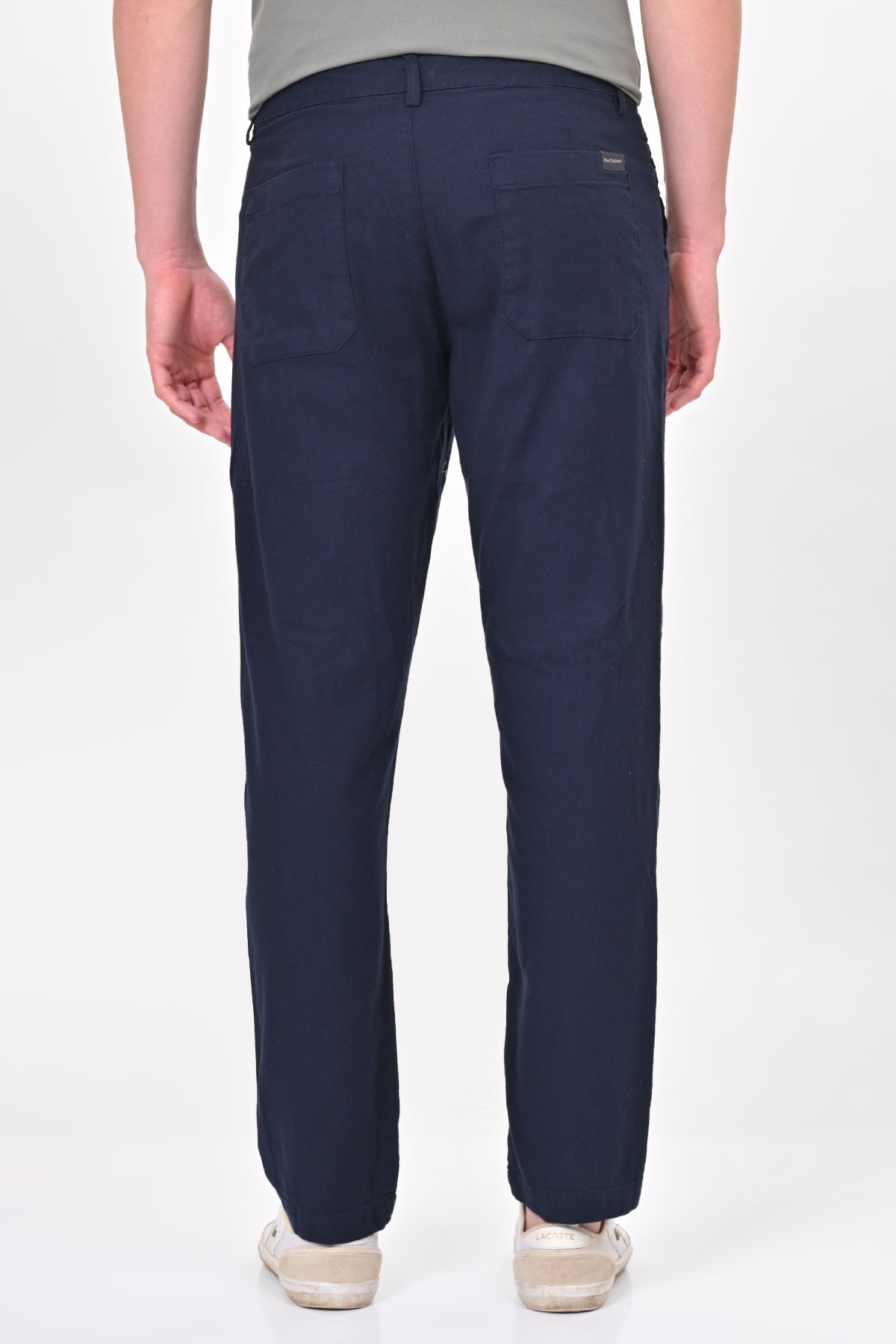 Men Ivory Linen Detailed Trouser Navy