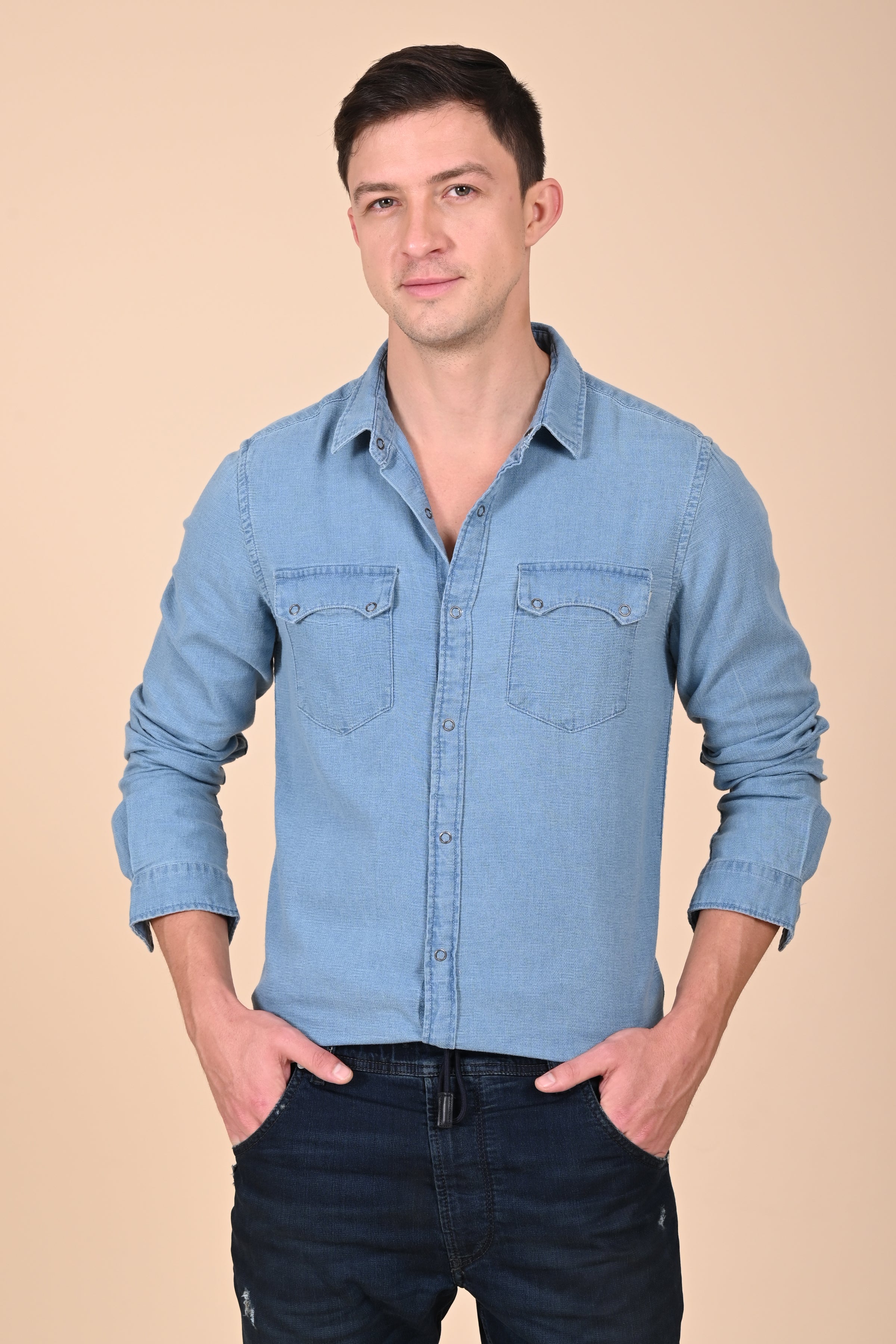 Men Arianna Indigo Dobby Shirt Light Blue
