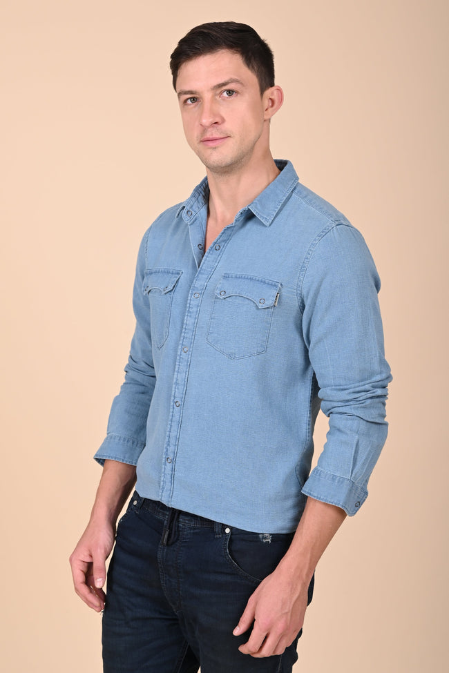 Men Arianna Indigo Dobby Shirt Light Blue