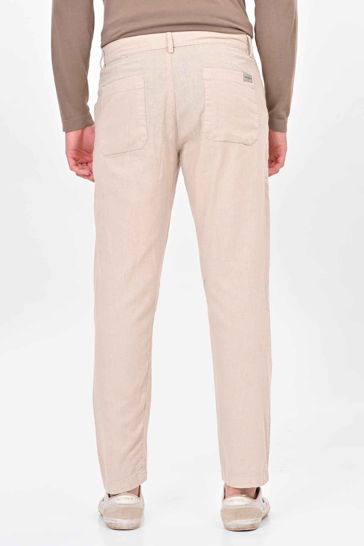 Men Ivory Linen Detailed Trouser Stone