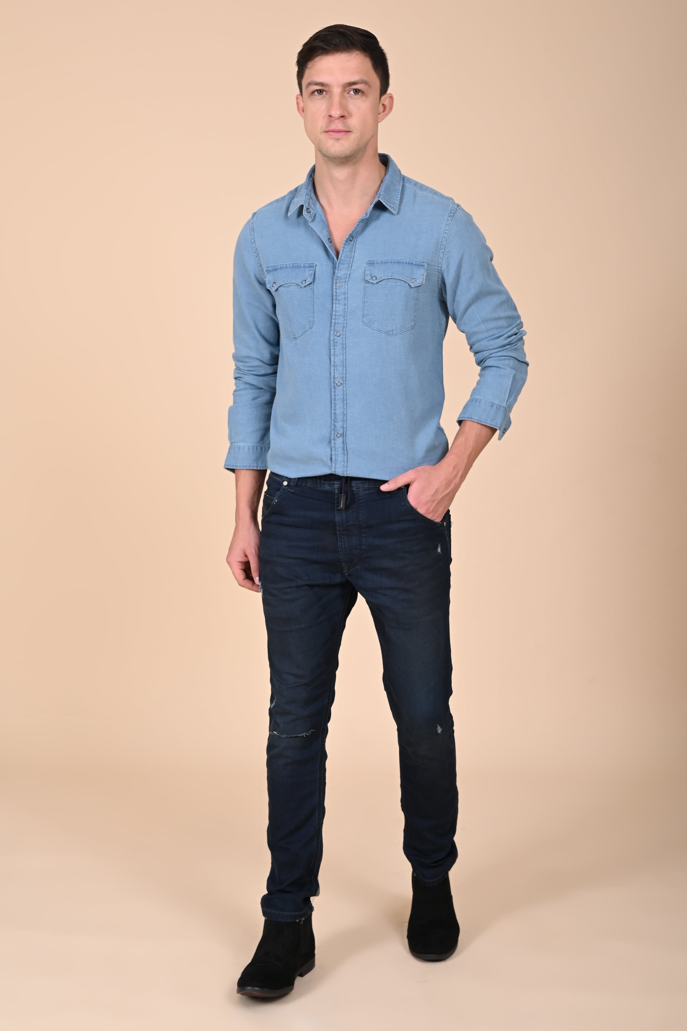 Men Arianna Indigo Dobby Shirt Light Blue
