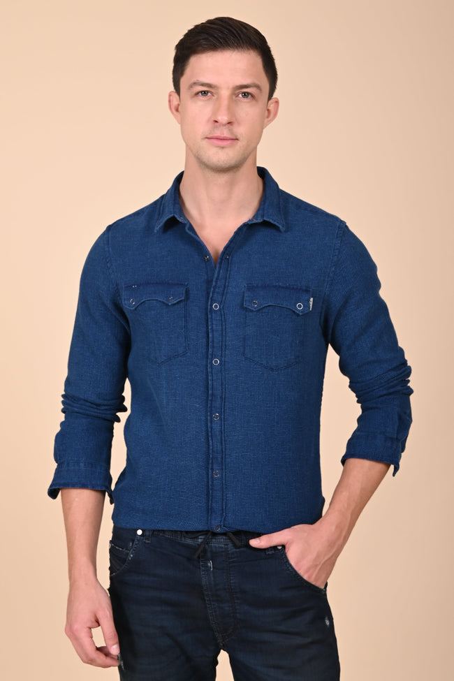 Men Arianna Indigo Dobby Shirt Blue