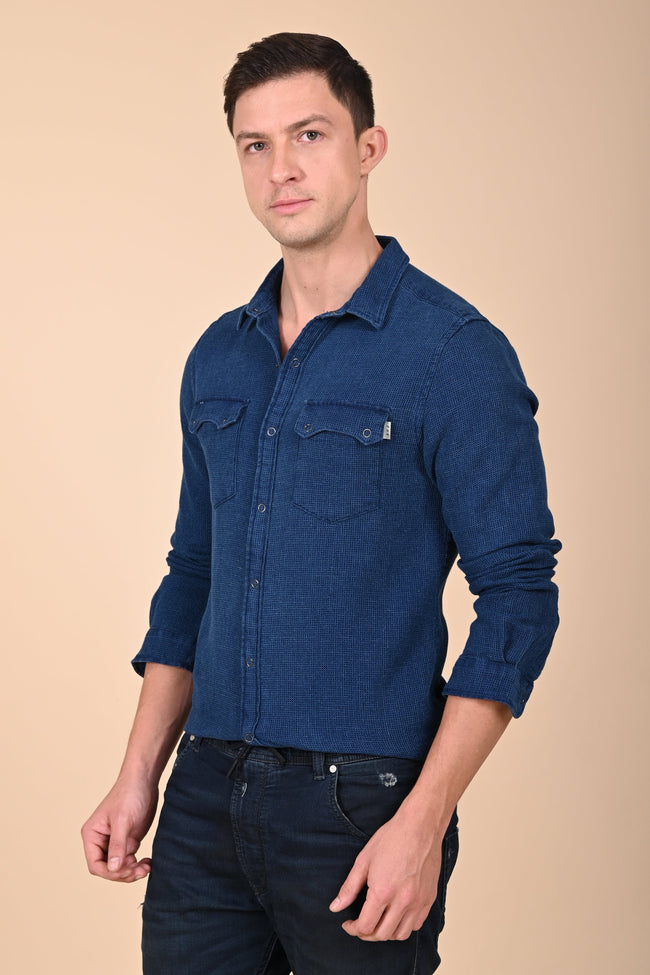 Men Arianna Indigo Dobby Shirt Blue