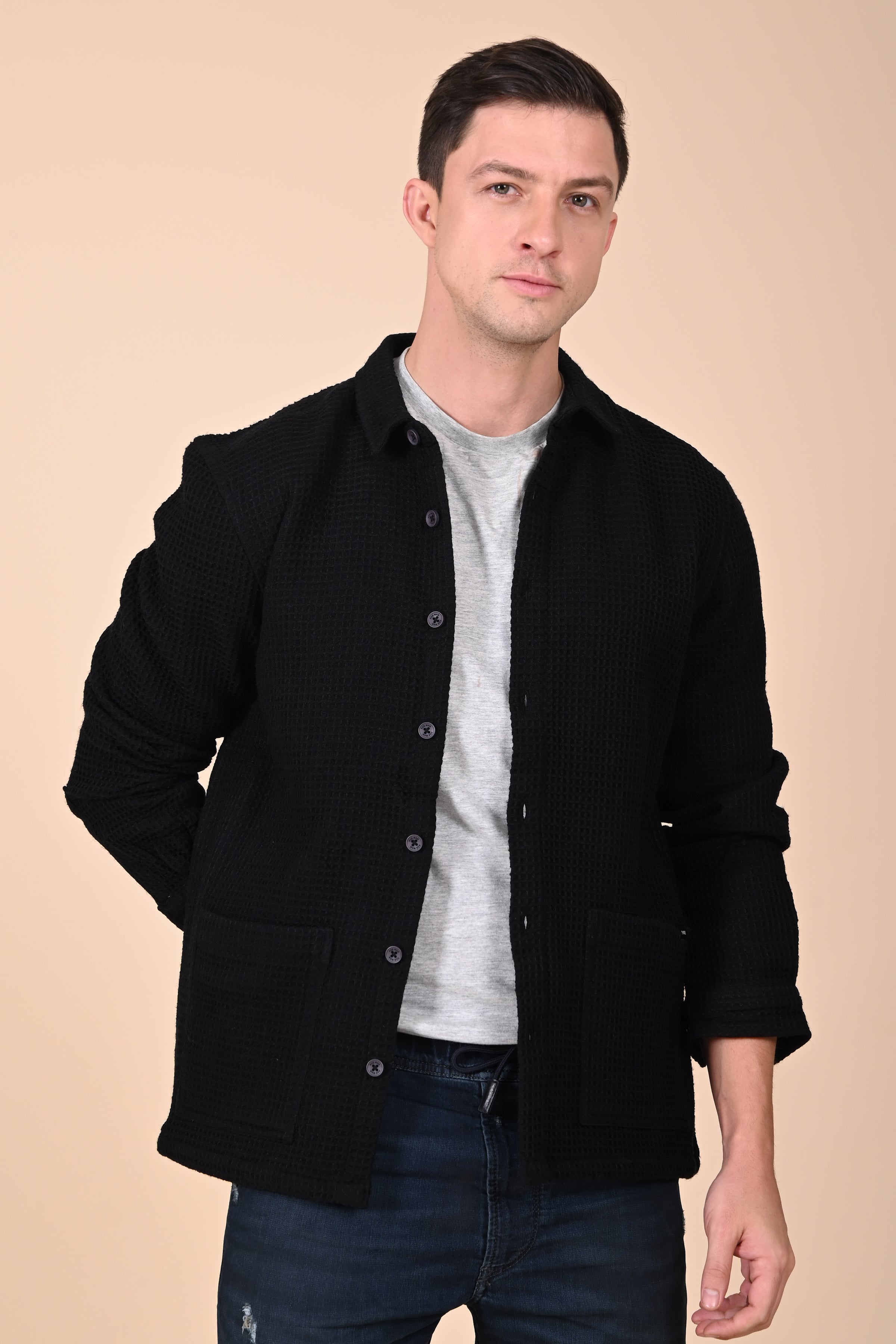 Mens Ultima Black Waffle Dobby Jacket