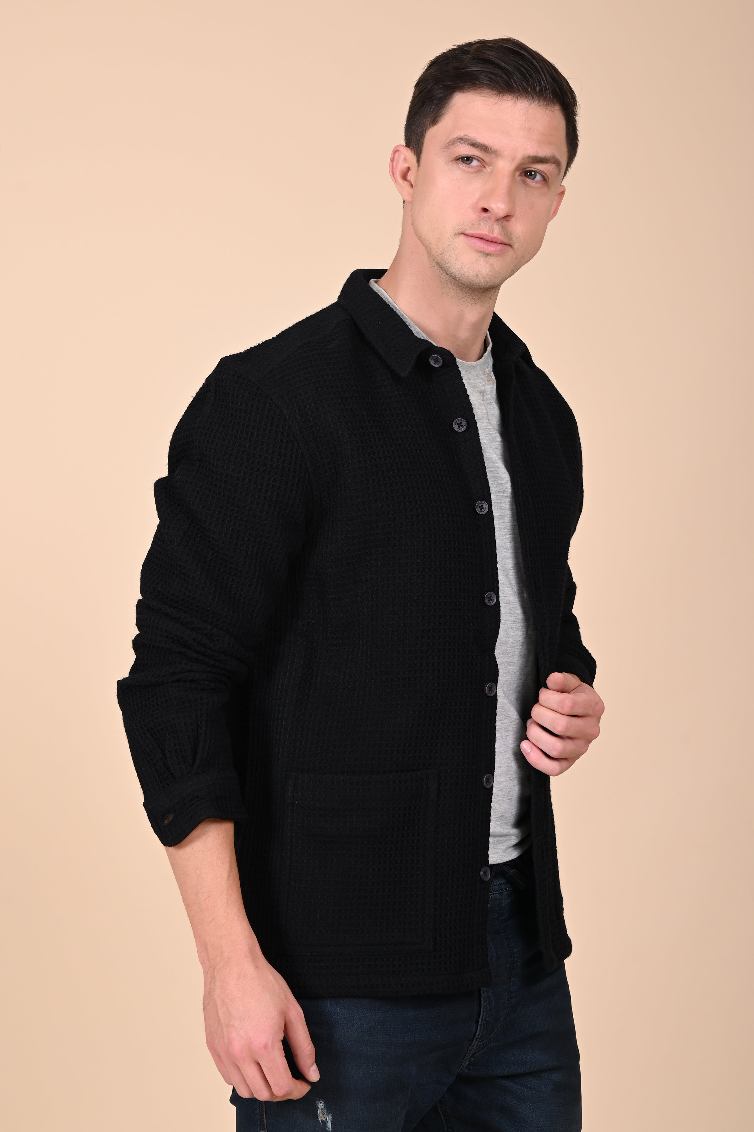 Mens Ultima Black Waffle Dobby Jacket