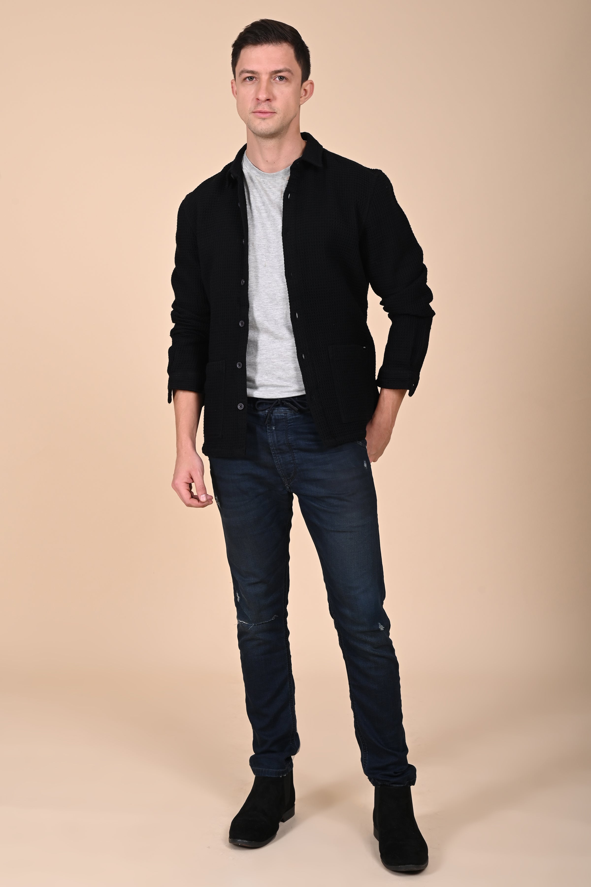 Mens Ultima Black Waffle Dobby Jacket