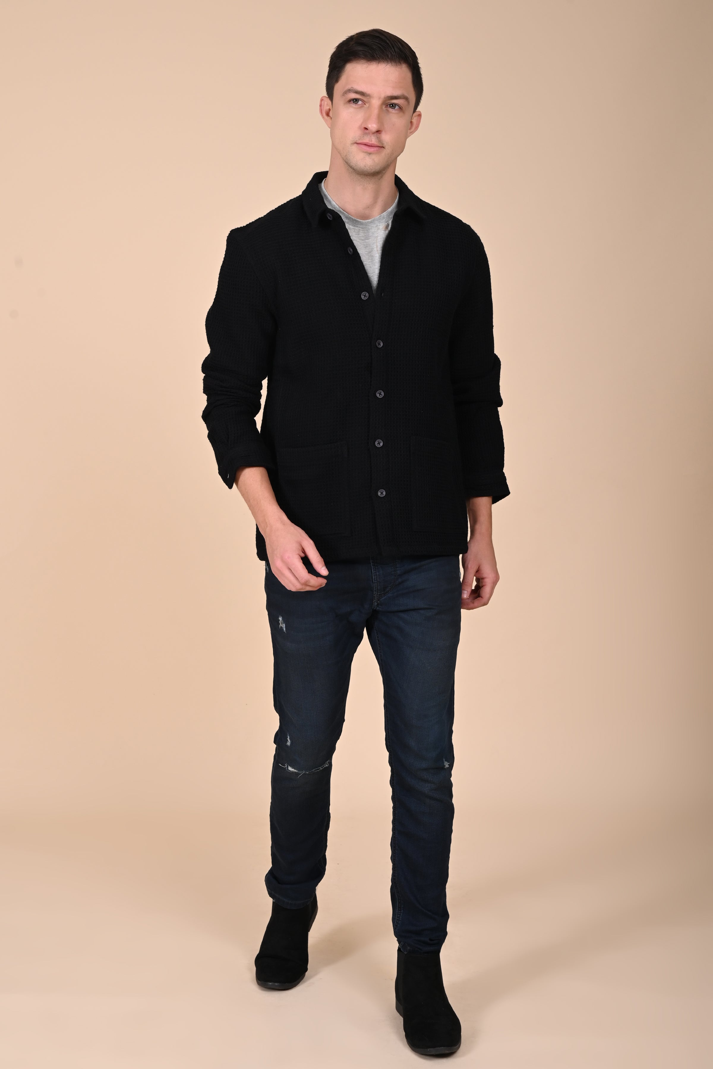 Mens Ultima Black Waffle Dobby Jacket