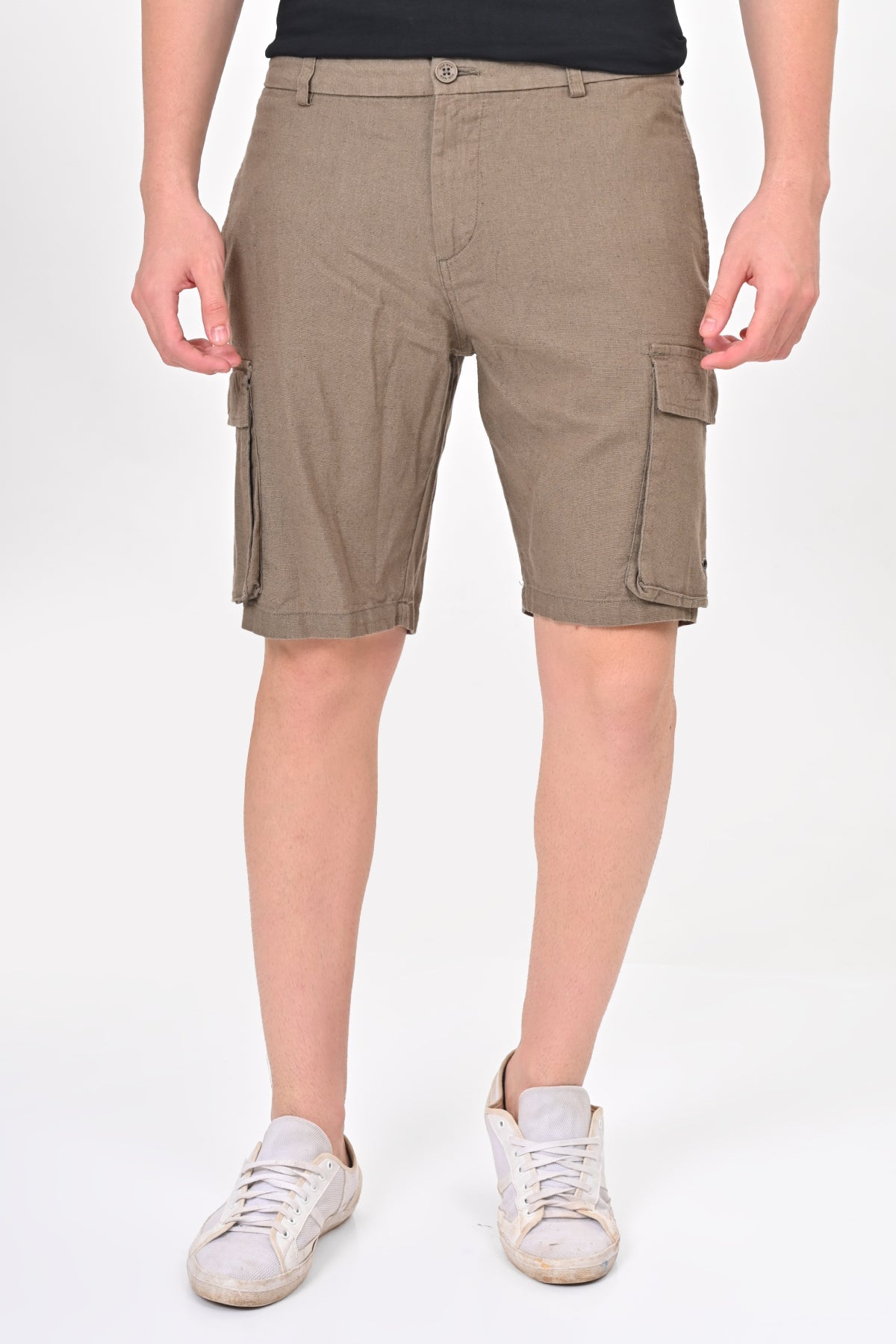 Men Infra Cotton Linen Cargo Shorts Olive
