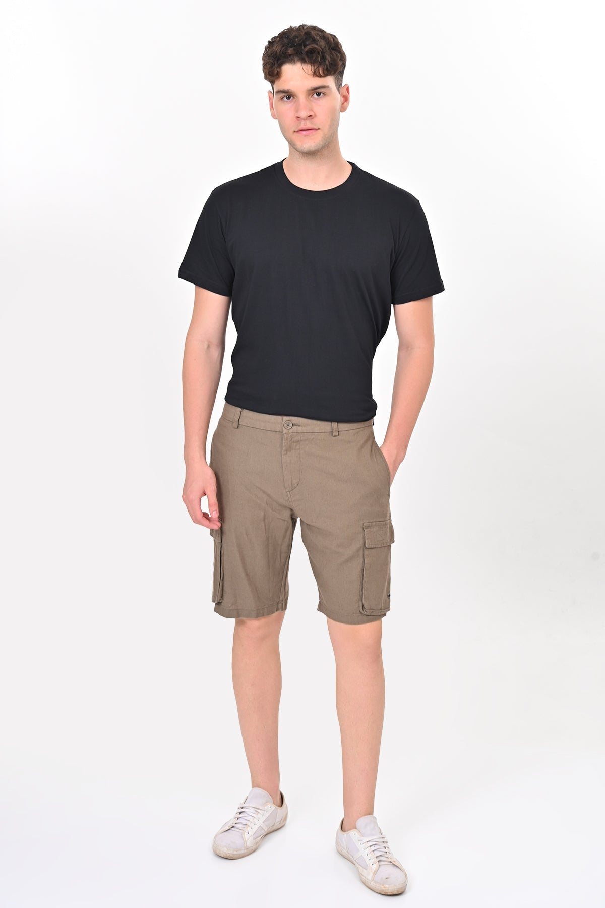 Men Infra Cotton Linen Cargo Shorts Olive