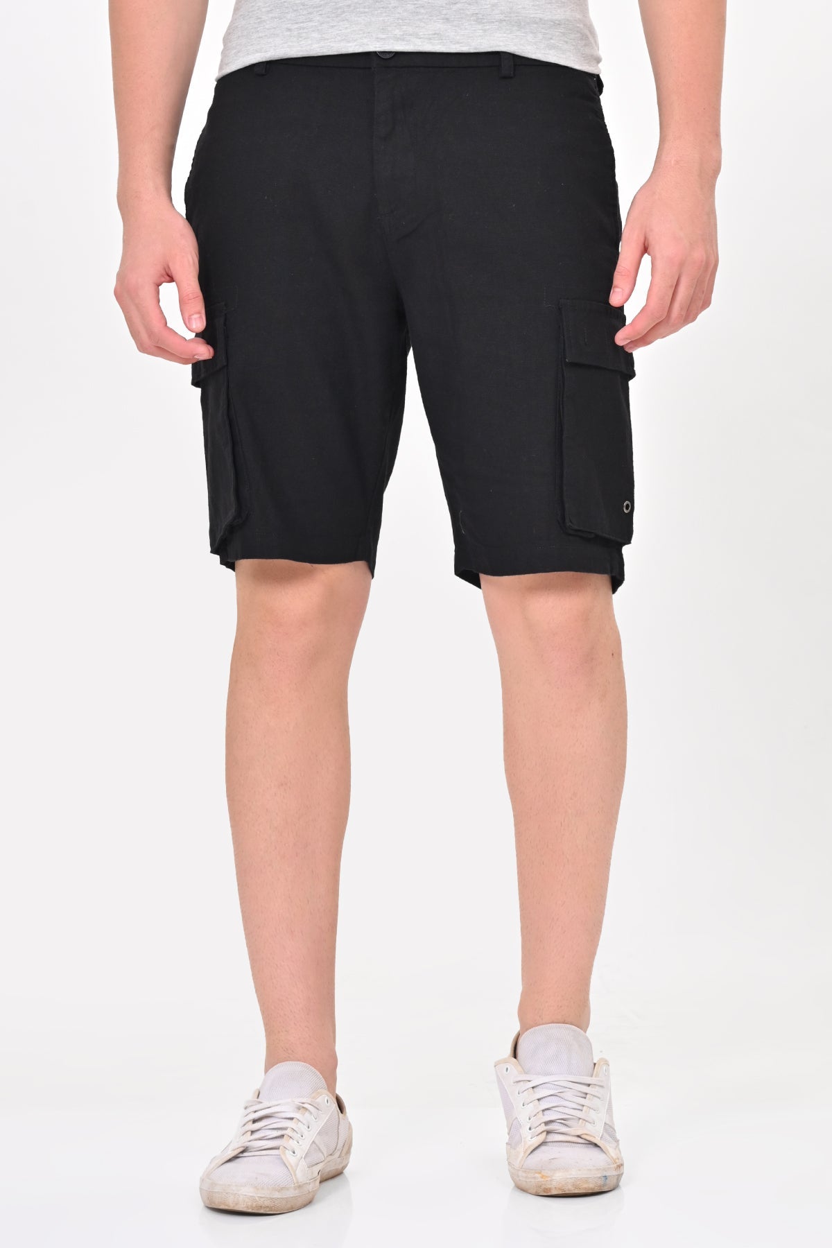 Men Infra Cotton Linen Cargo Shorts Black