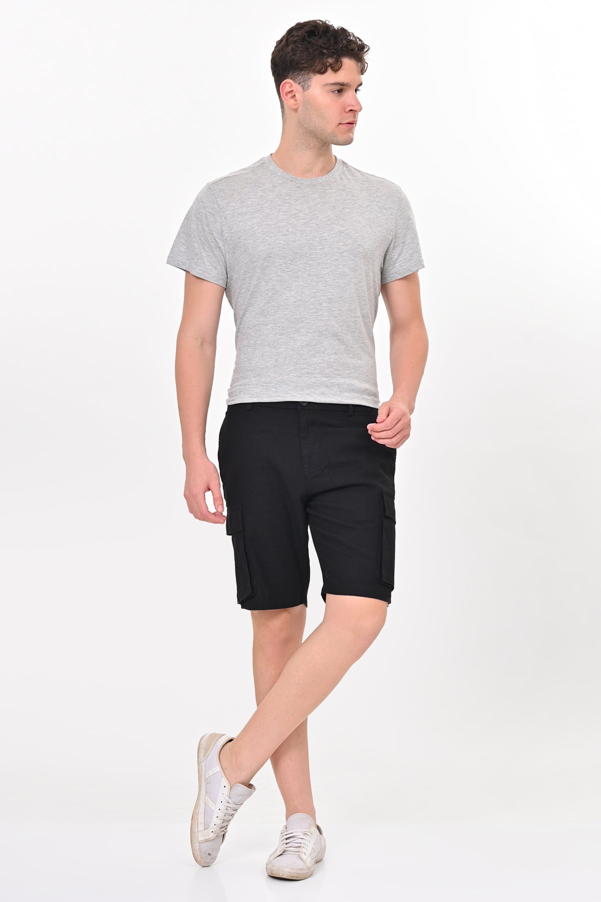 Men Infra Cotton Linen Cargo Shorts Black