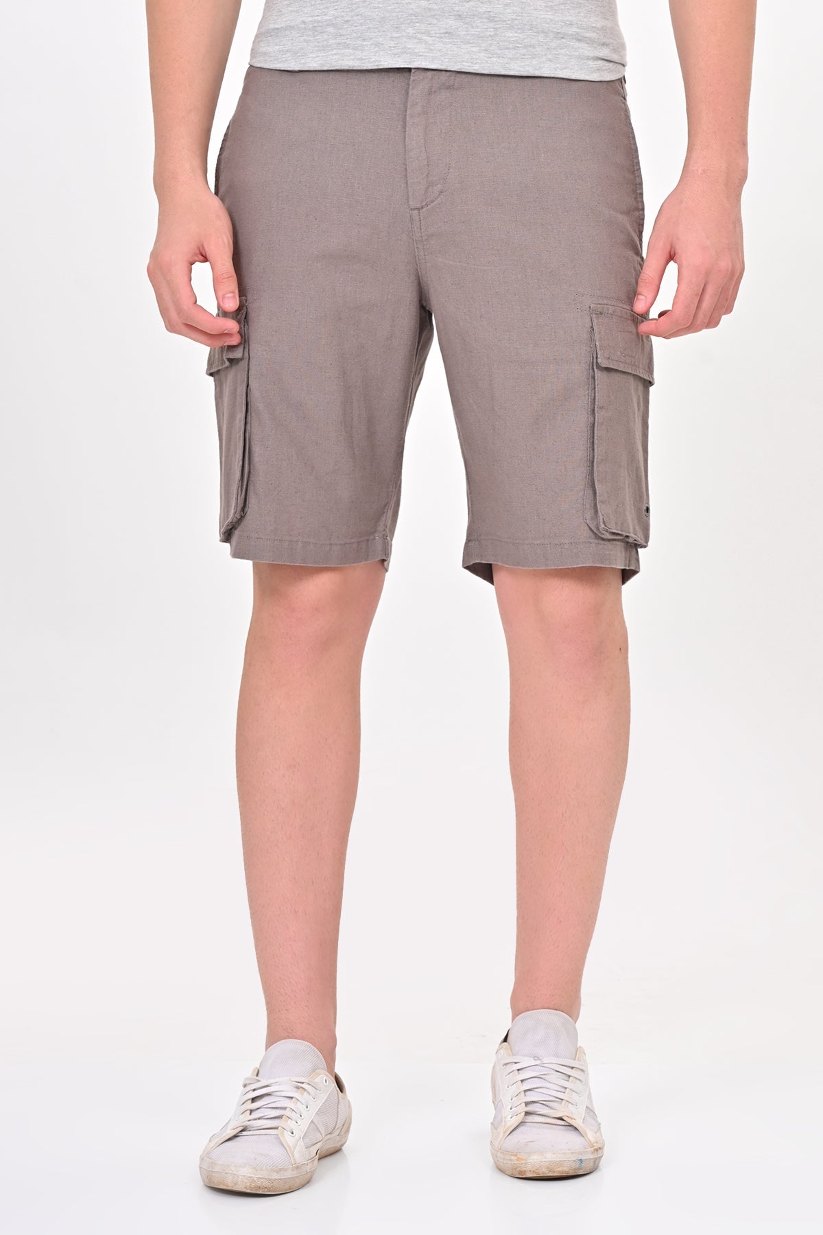 Men Infra Cotton Linen Cargo Shorts Lt Grey