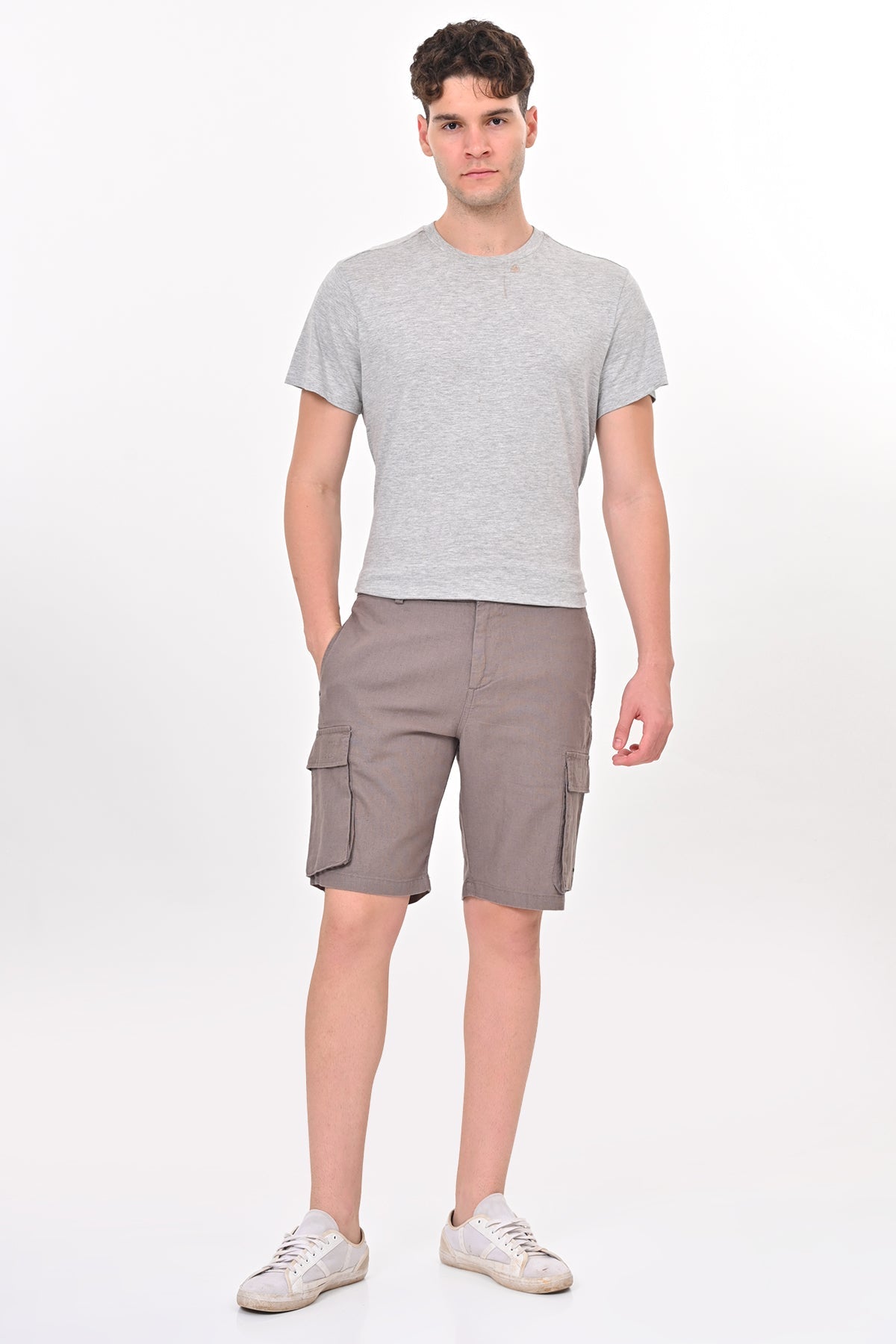 Men Infra Cotton Linen Cargo Shorts Lt Grey