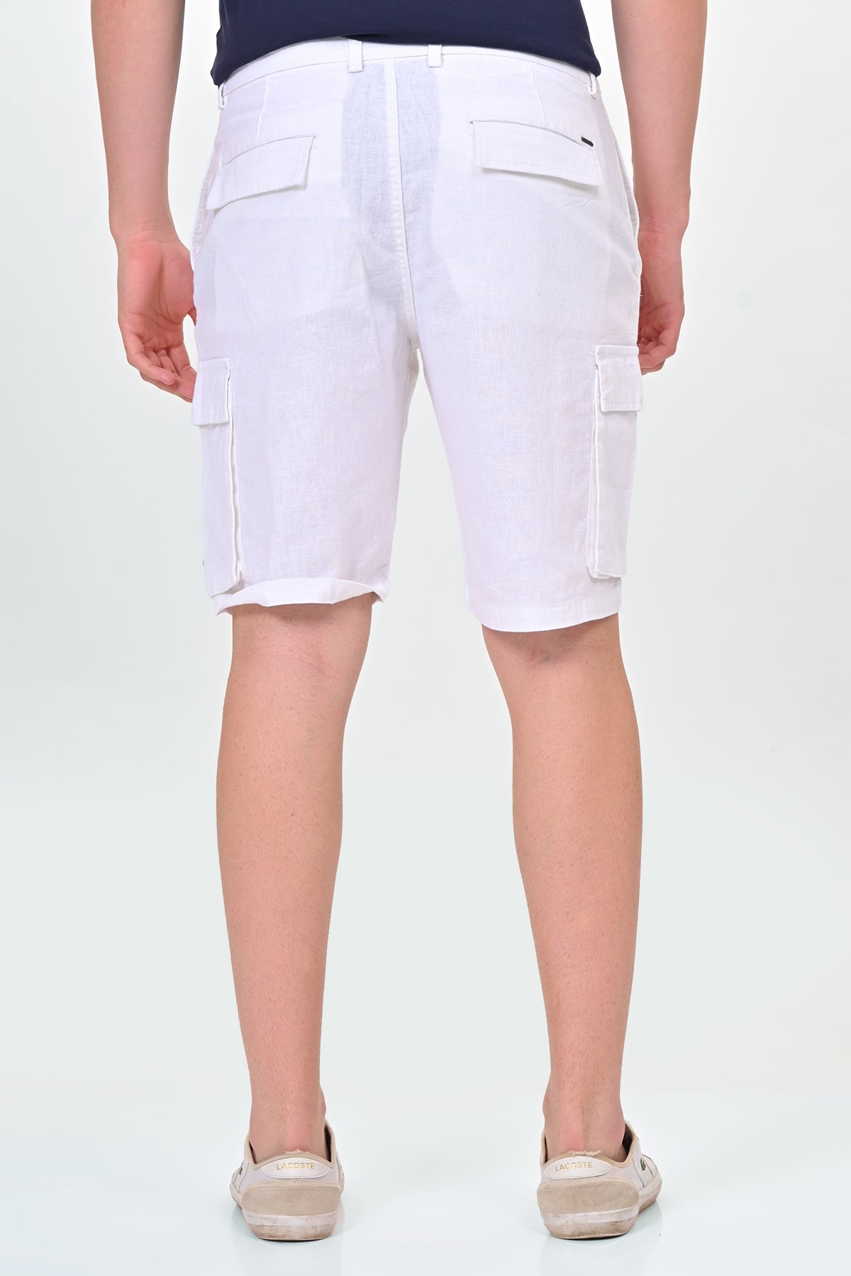 Men Infra Cotton Linen Cargo Shorts White