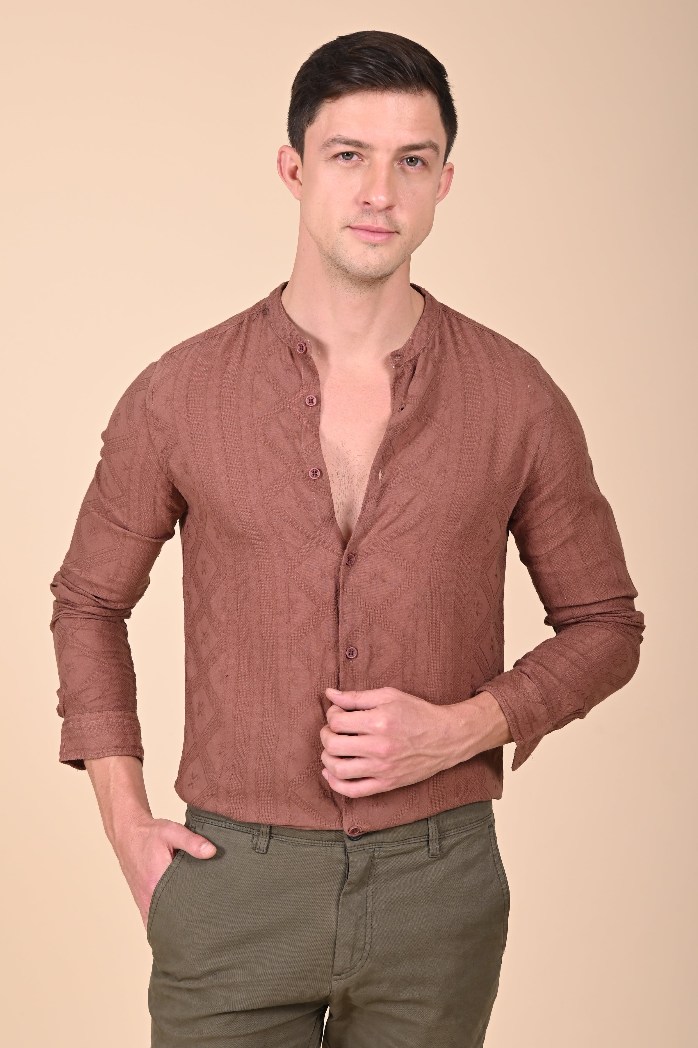 Men Cotton Jacquard Solid Shirt