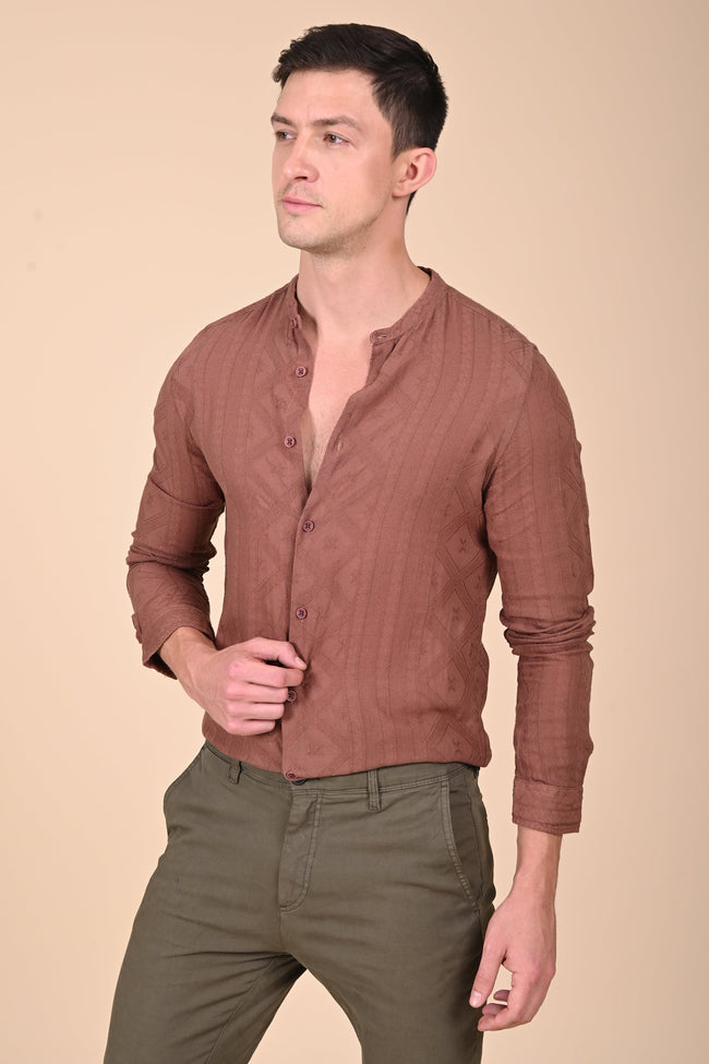 Men Cotton Jacquard Solid Shirt