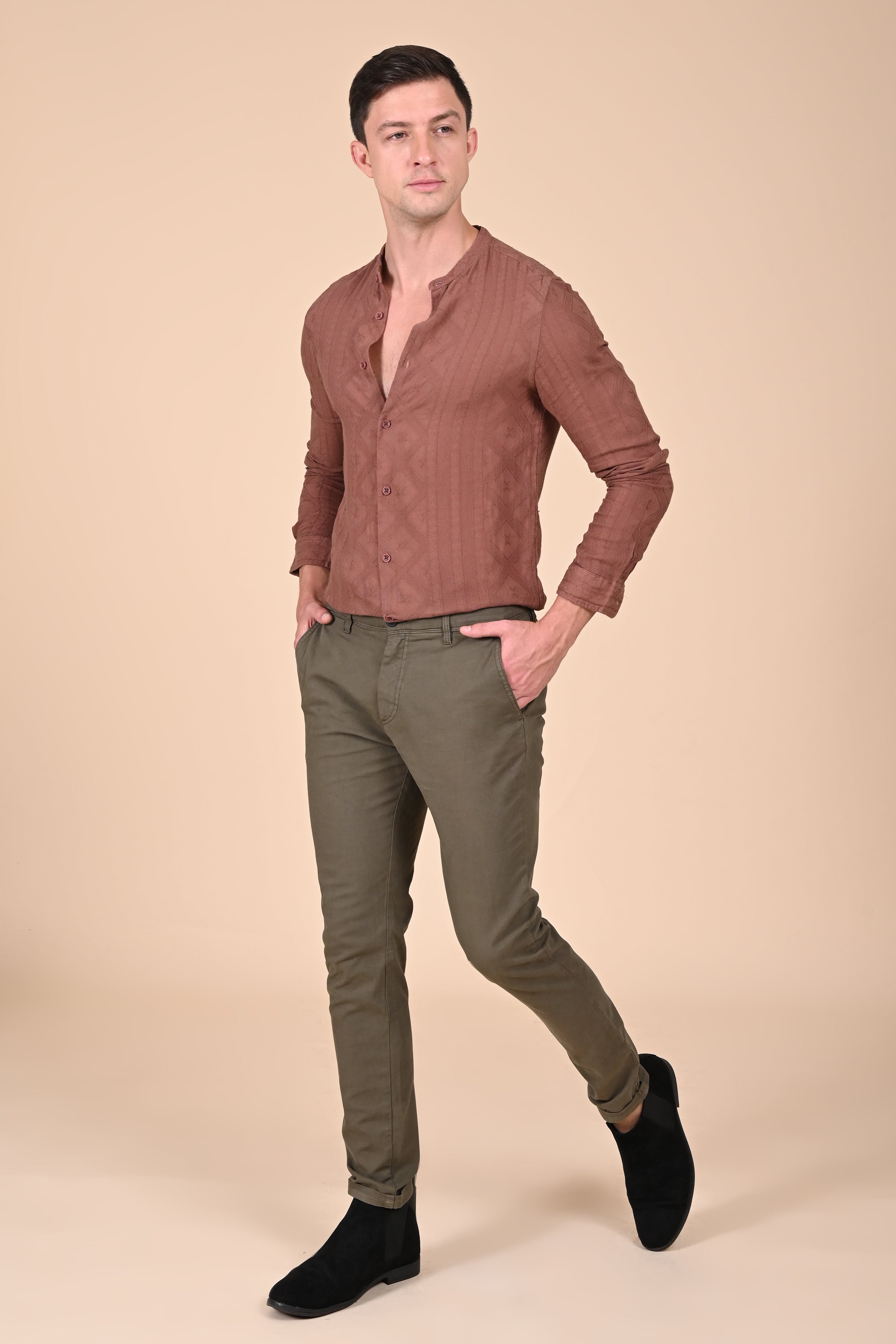 Men Cotton Jacquard Solid Shirt