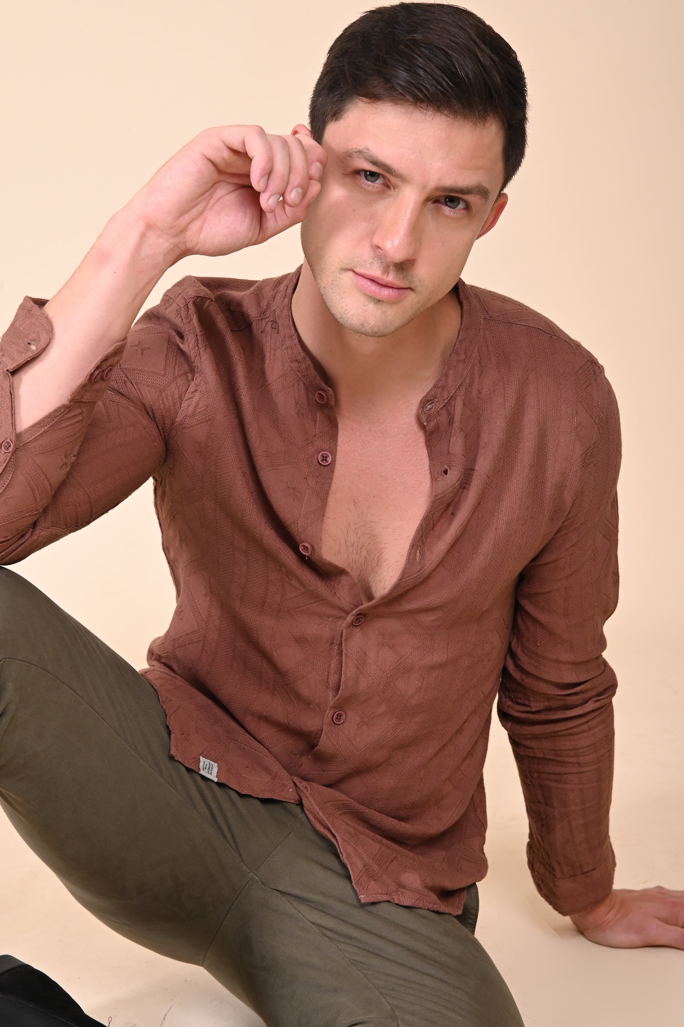 Men Cotton Jacquard Solid Shirt