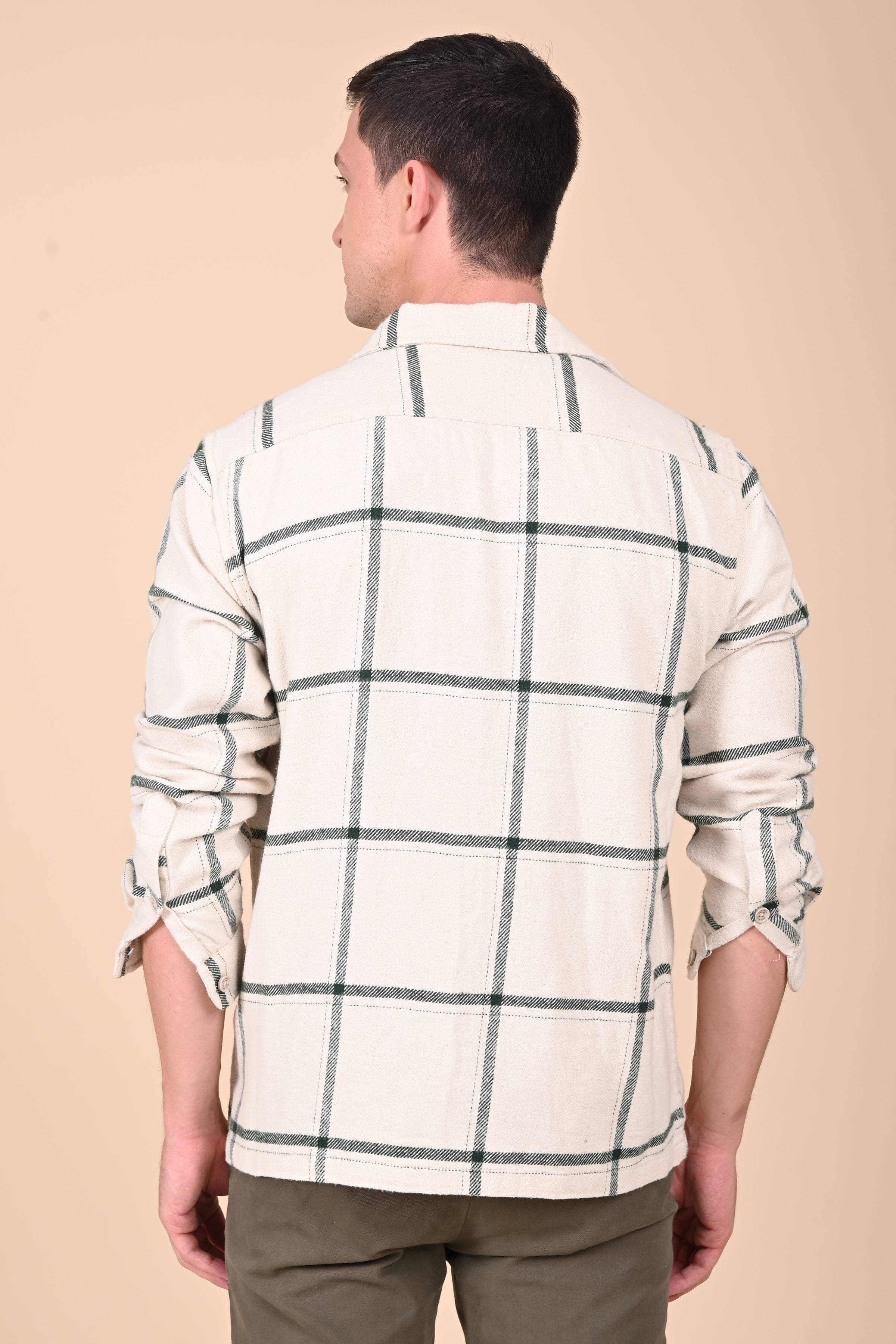 Men Brushed Checkered Overshirt