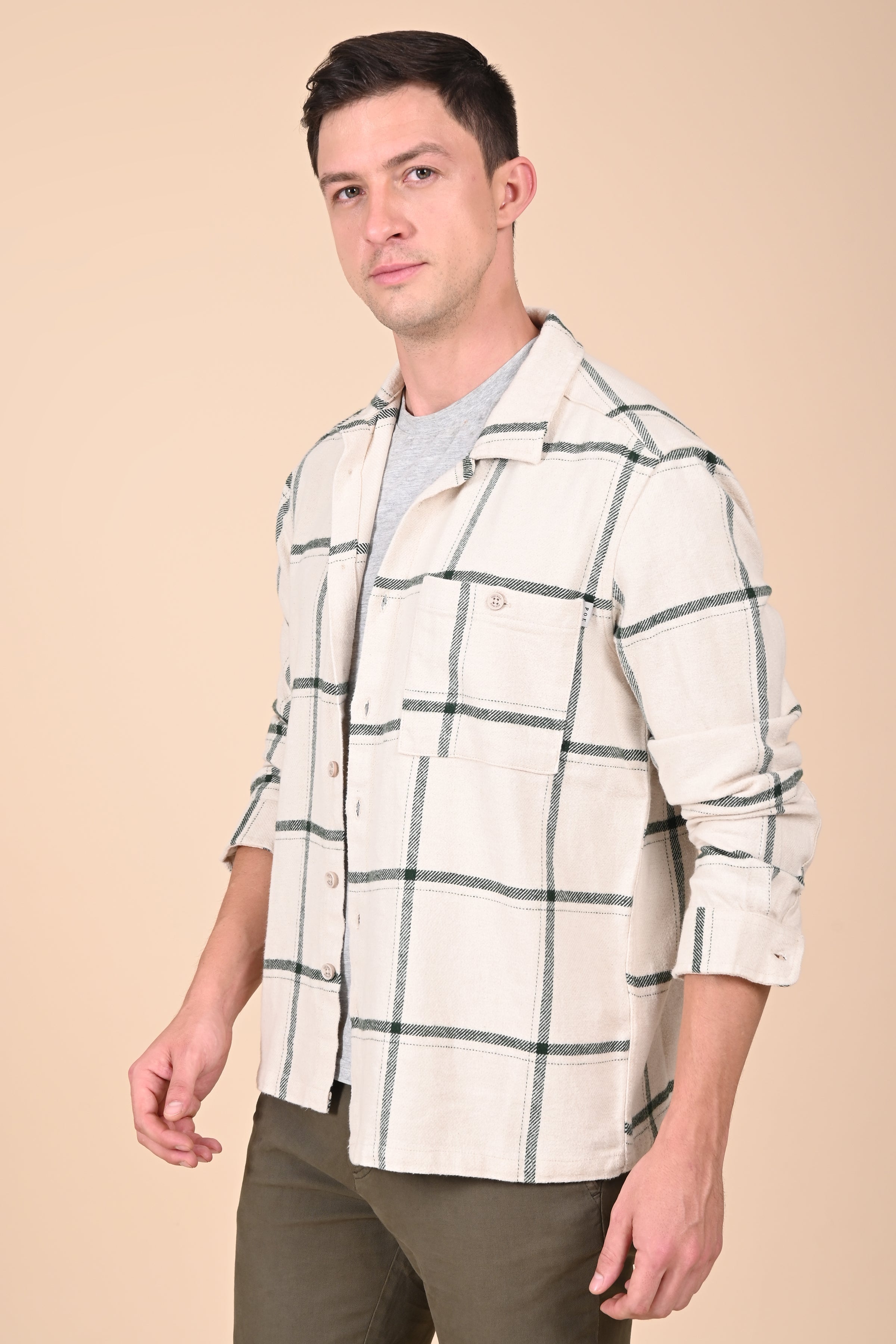 Men Brushed Checkered Overshirt